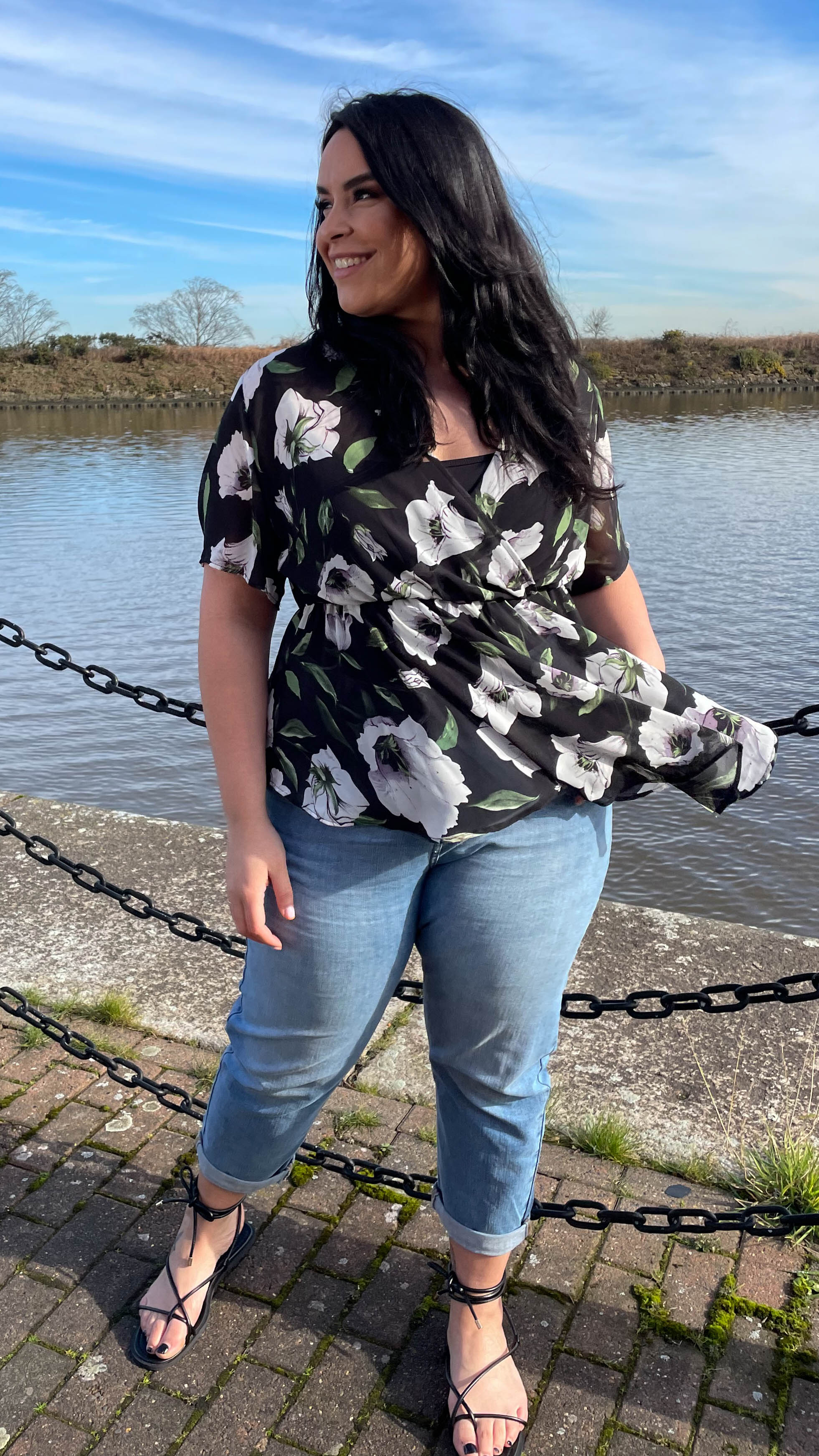 CurveWow Dip Front Wrap Top Black