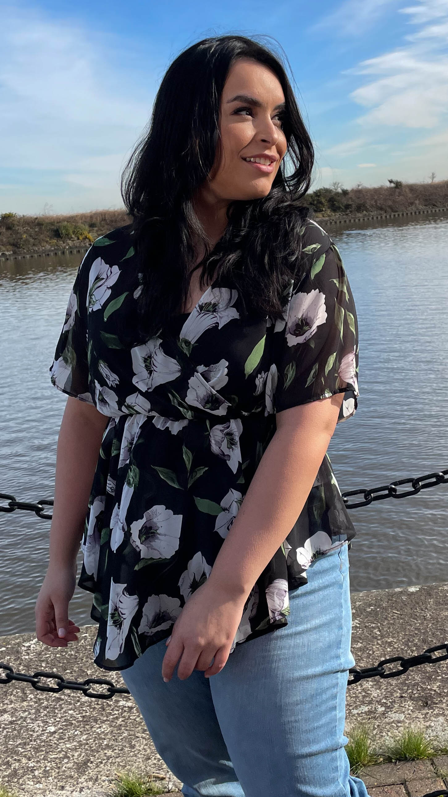 CurveWow Dip Front Wrap Top Black