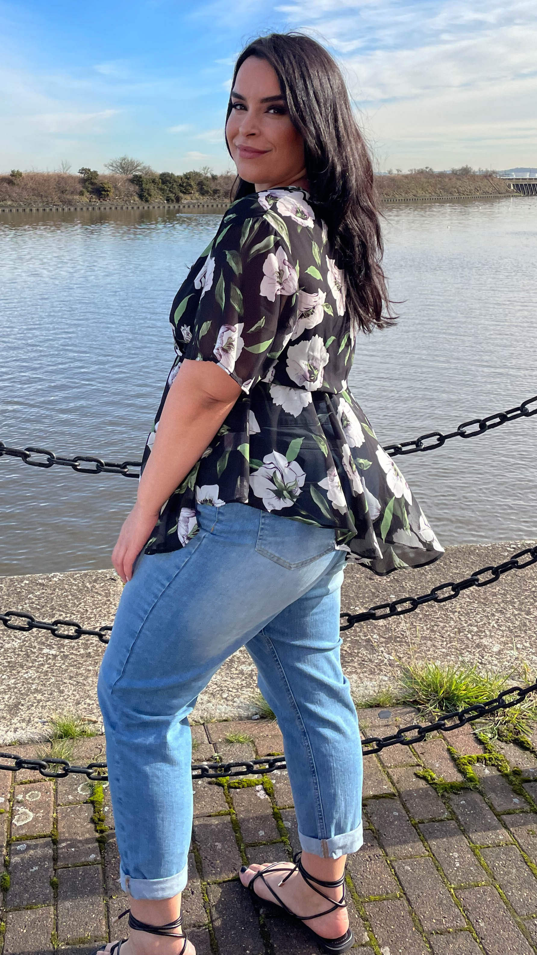 CurveWow Dip Front Wrap Top Black