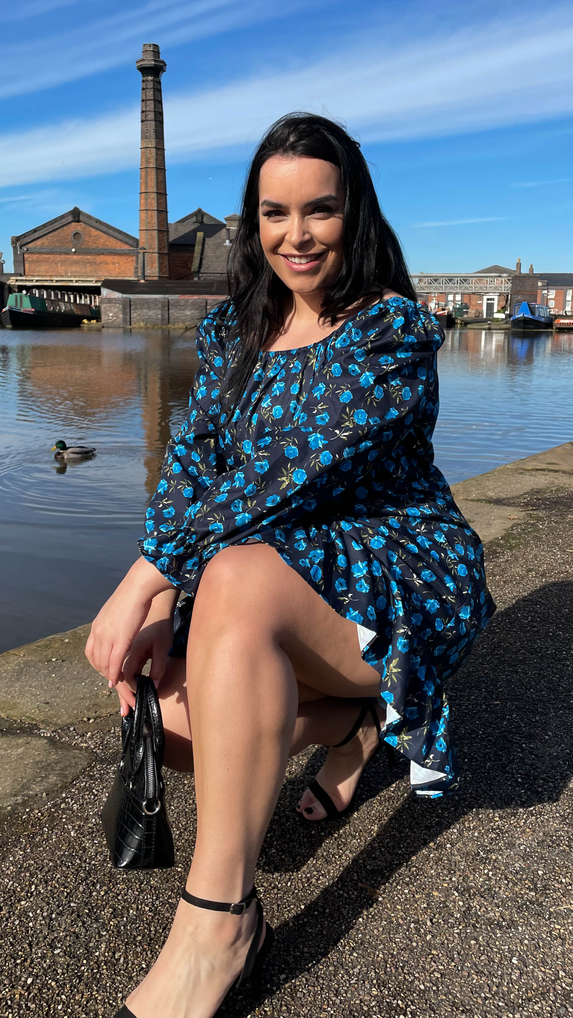 CurveWow Square Neck Dress Blue Floral