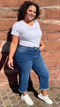 CurveWow Wide Leg Cropped Jeans Mid Blue Wash