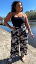 CurveWow Floral Trousers Black Floral Print
