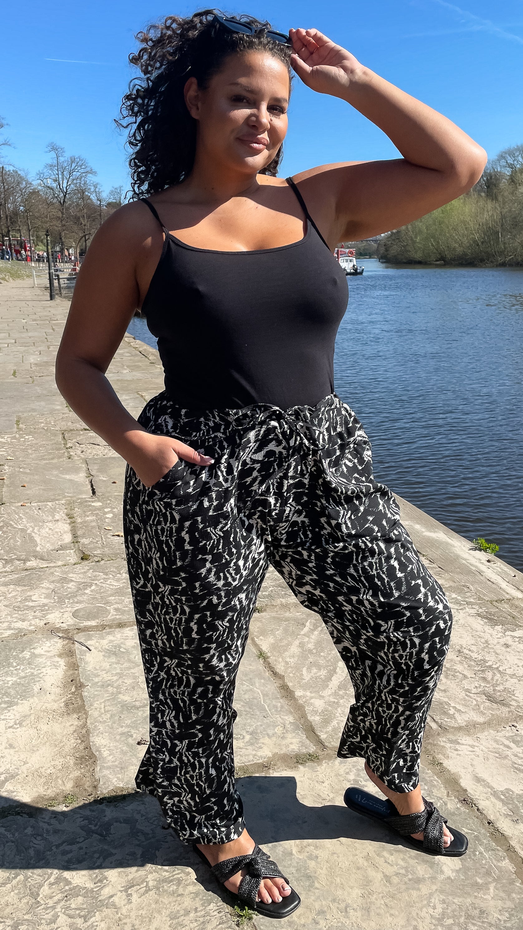 CurveWow Mono Print Wide Leg Trousers