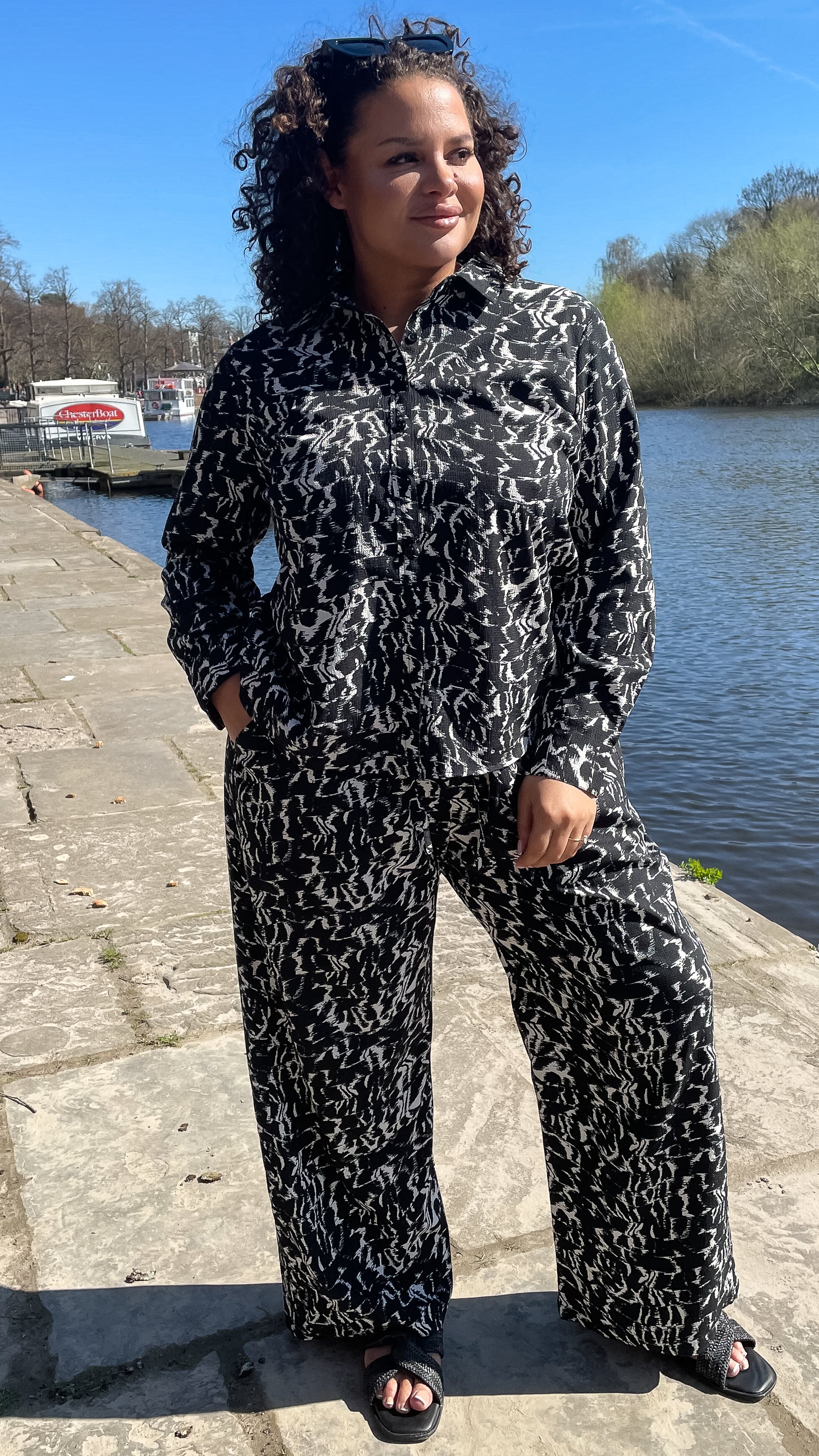 CurveWow Mono Print Wide Leg Trousers