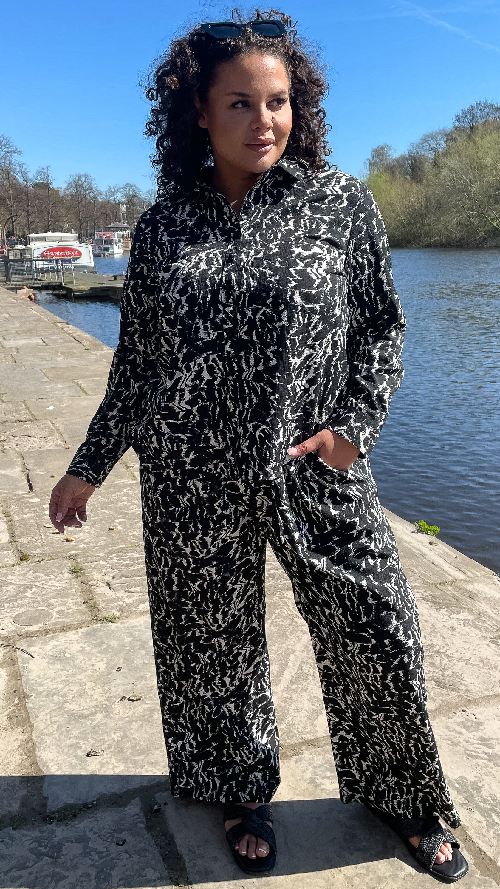 CurveWow Mono Print Wide Leg Trousers