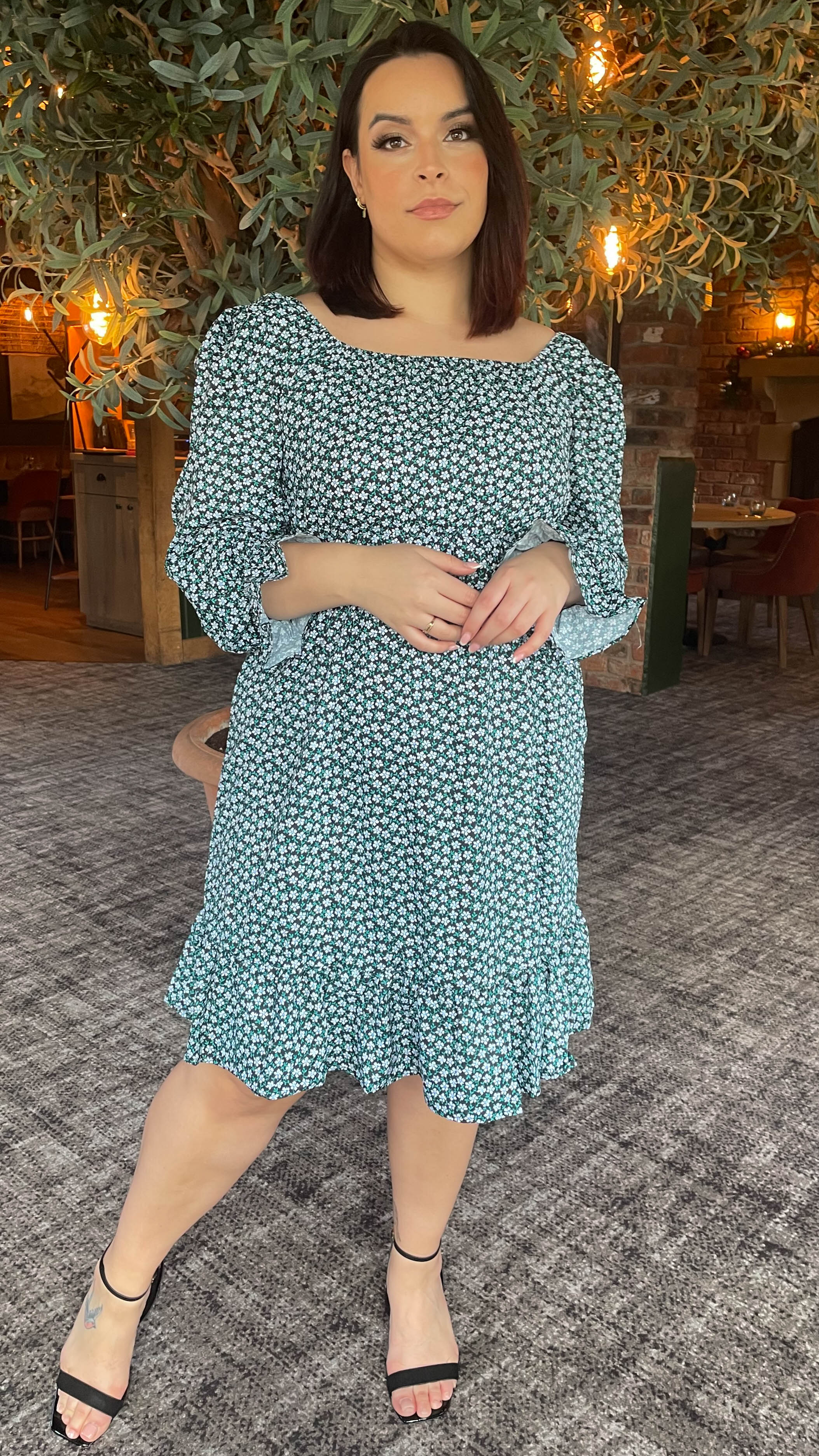 CurveWow Square Neck Dress Ditsy Print