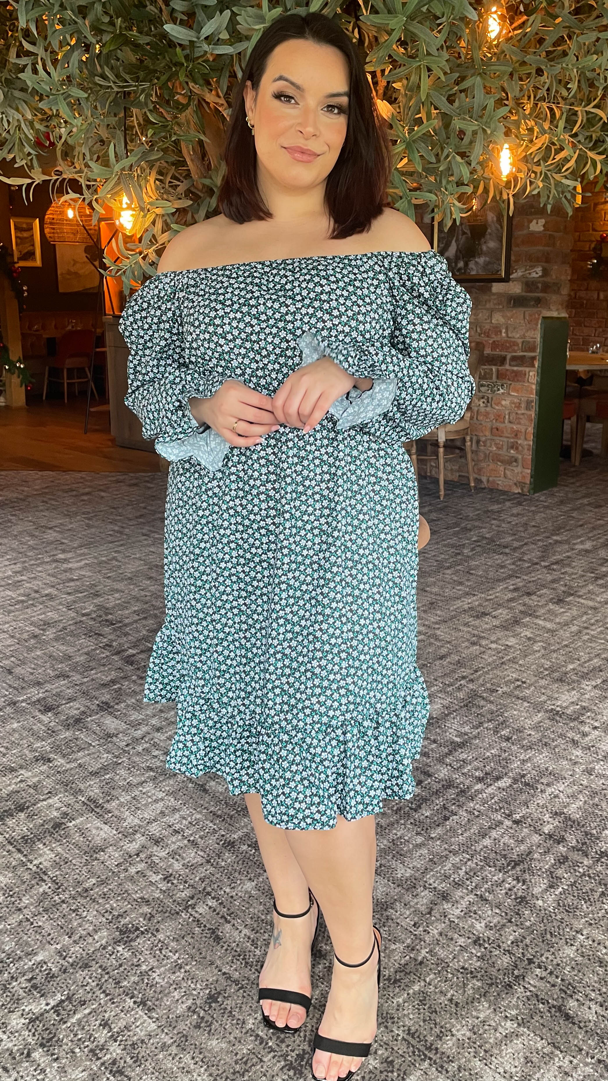 CurveWow Square Neck Dress Ditsy Print