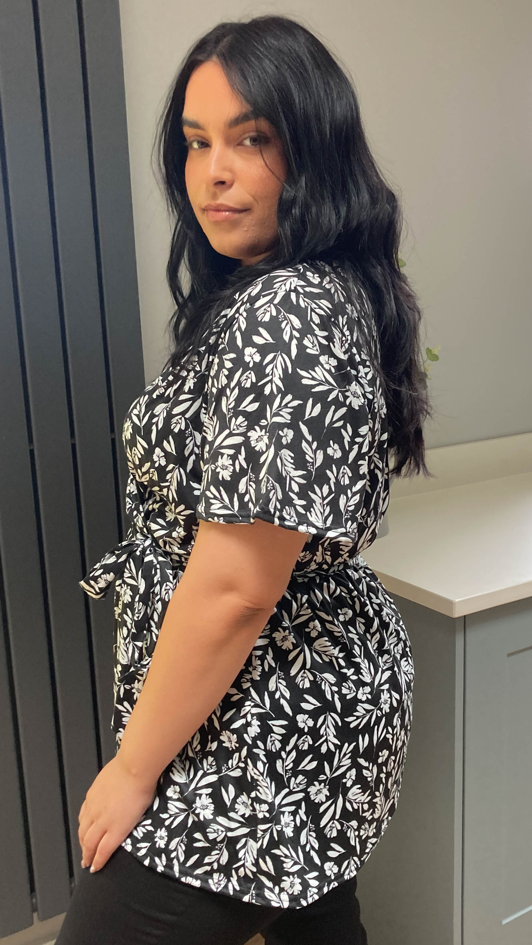 CurveWow Wrap Top Black White Floral