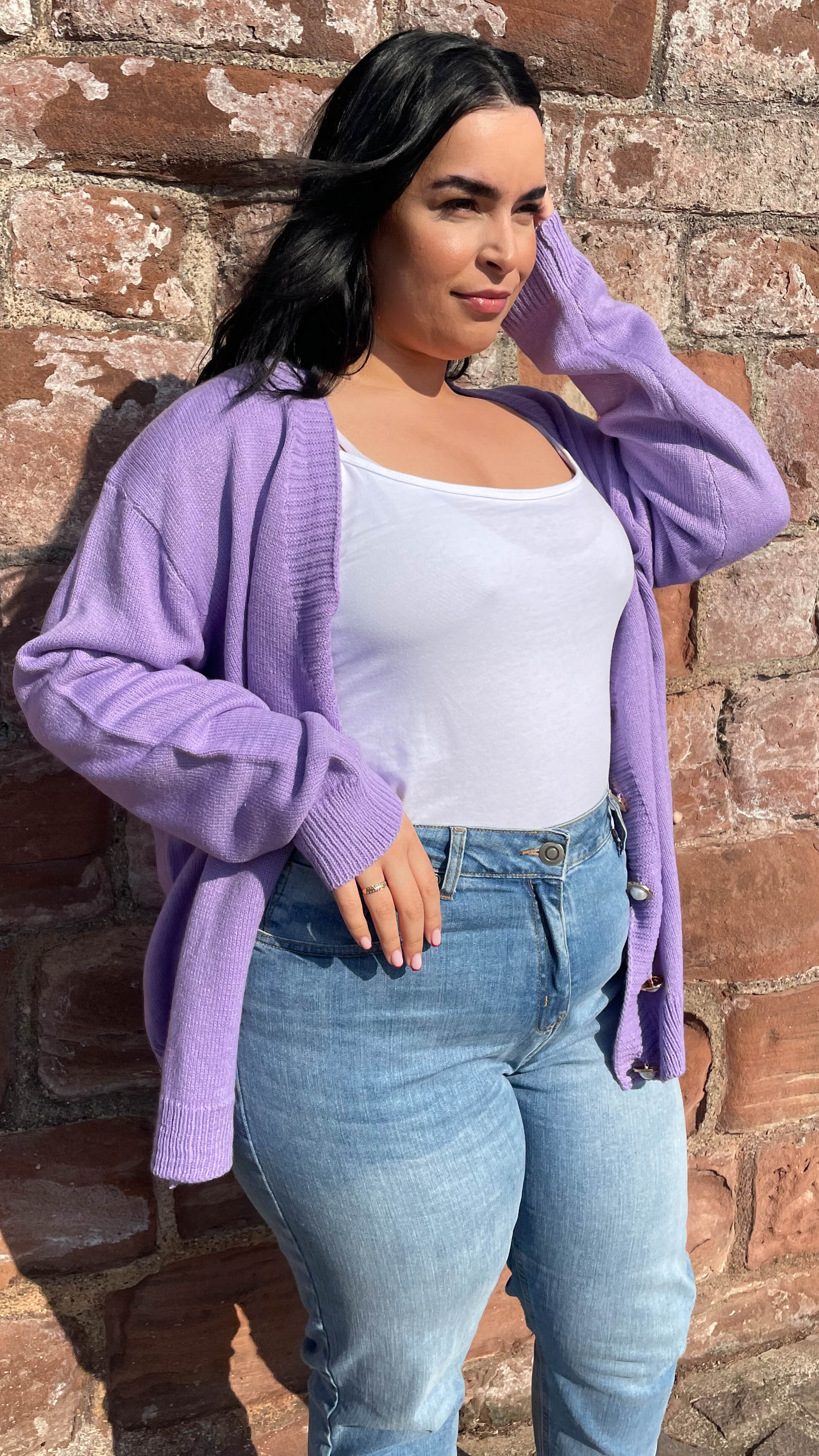 CurveWow Pearl Buttoned Cardigan Lilac