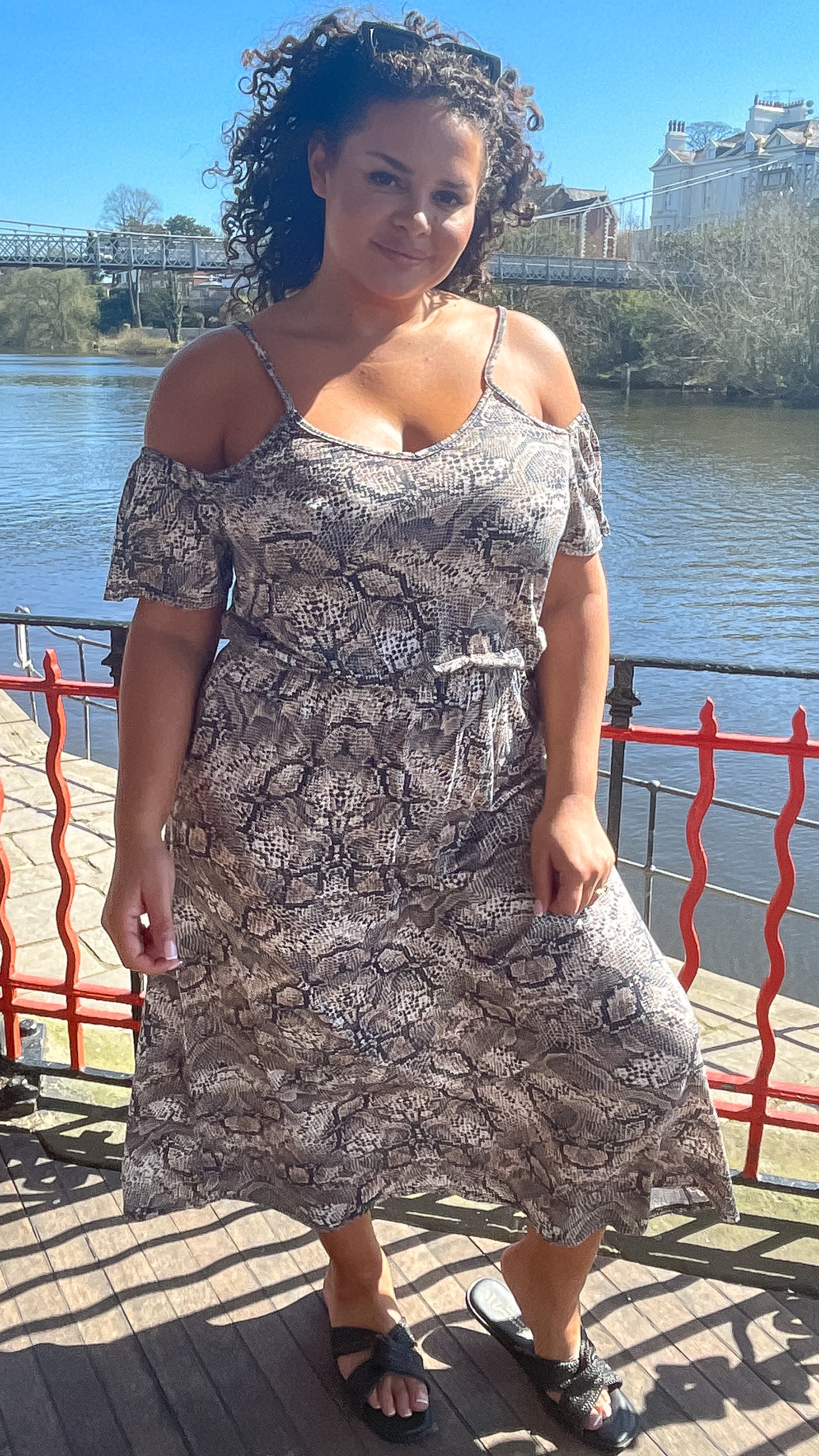 CurveWow Cold Shoulder Maxi Dress Snake Print