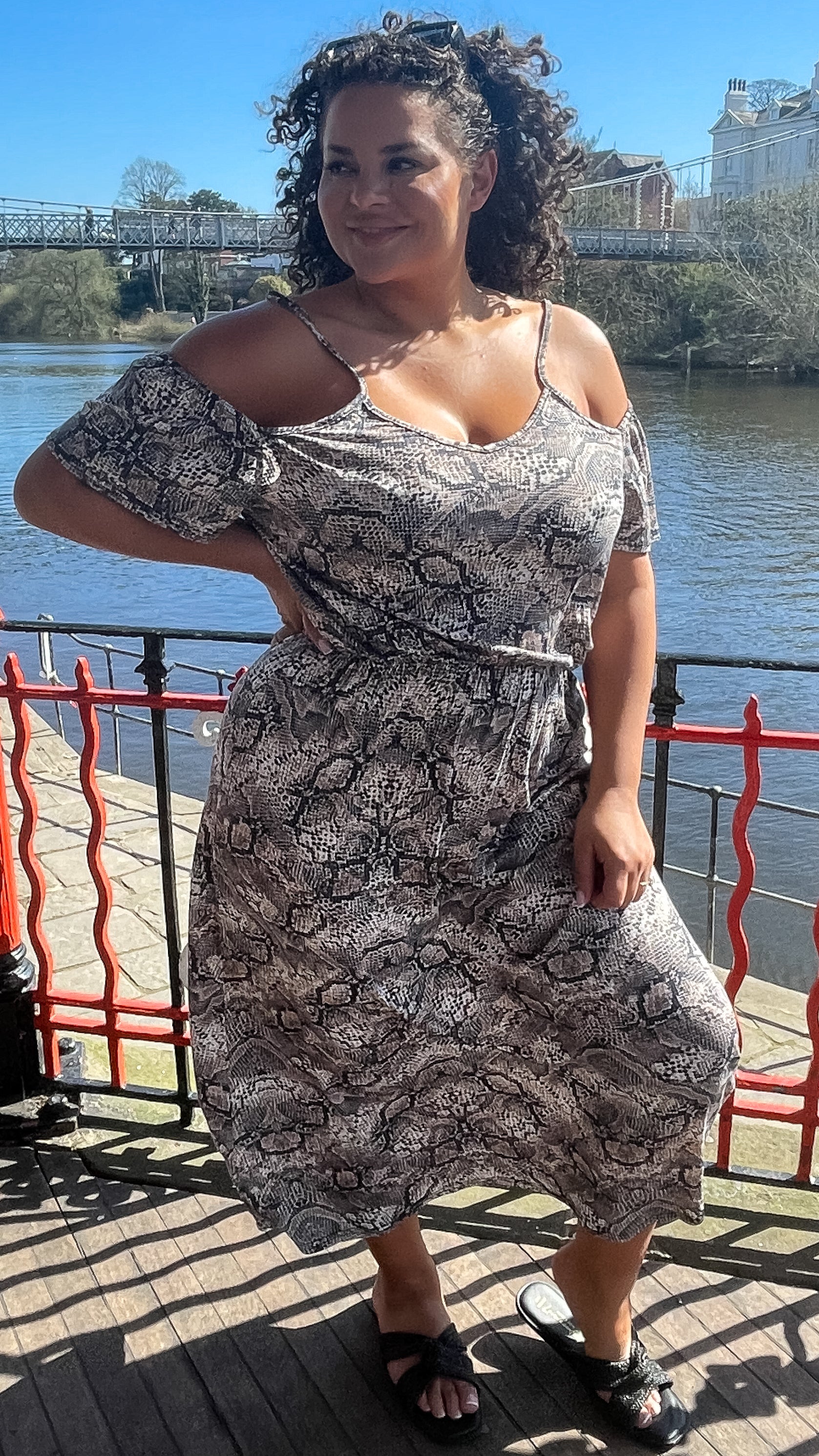 CurveWow Cold Shoulder Maxi Dress Snake Print