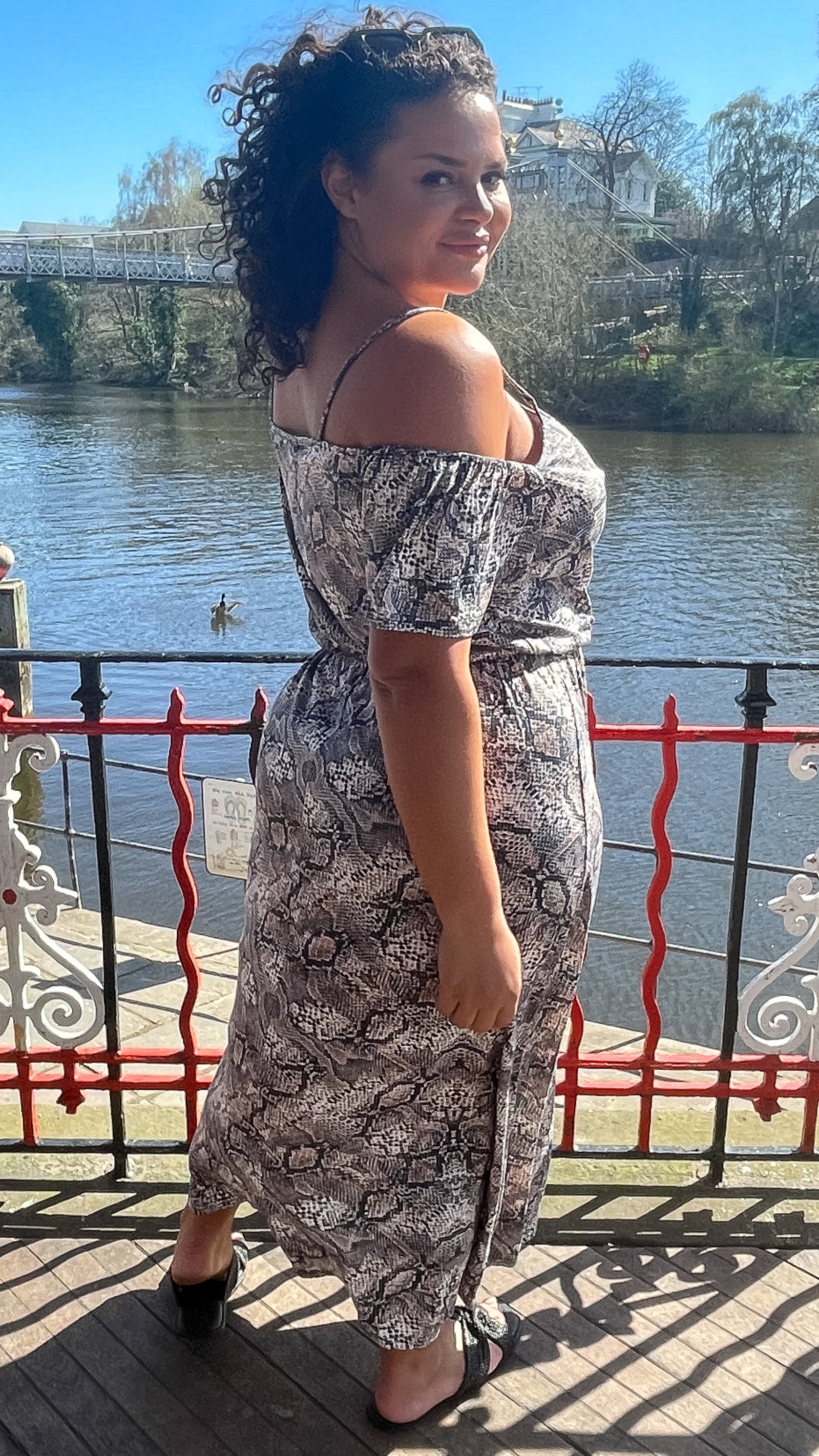 CurveWow Cold Shoulder Maxi Dress Snake Print