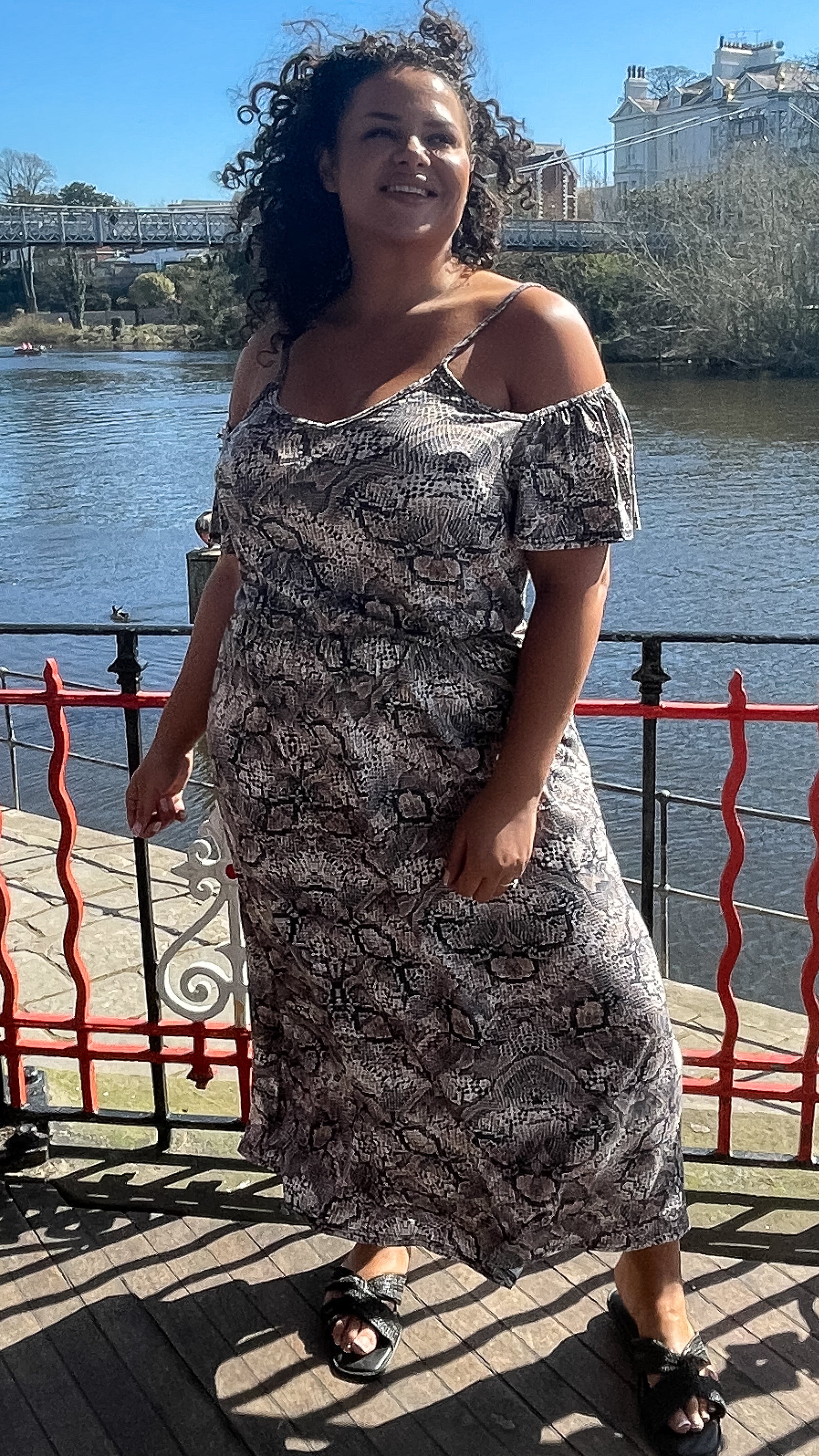 CurveWow Cold Shoulder Maxi Dress Snake Print