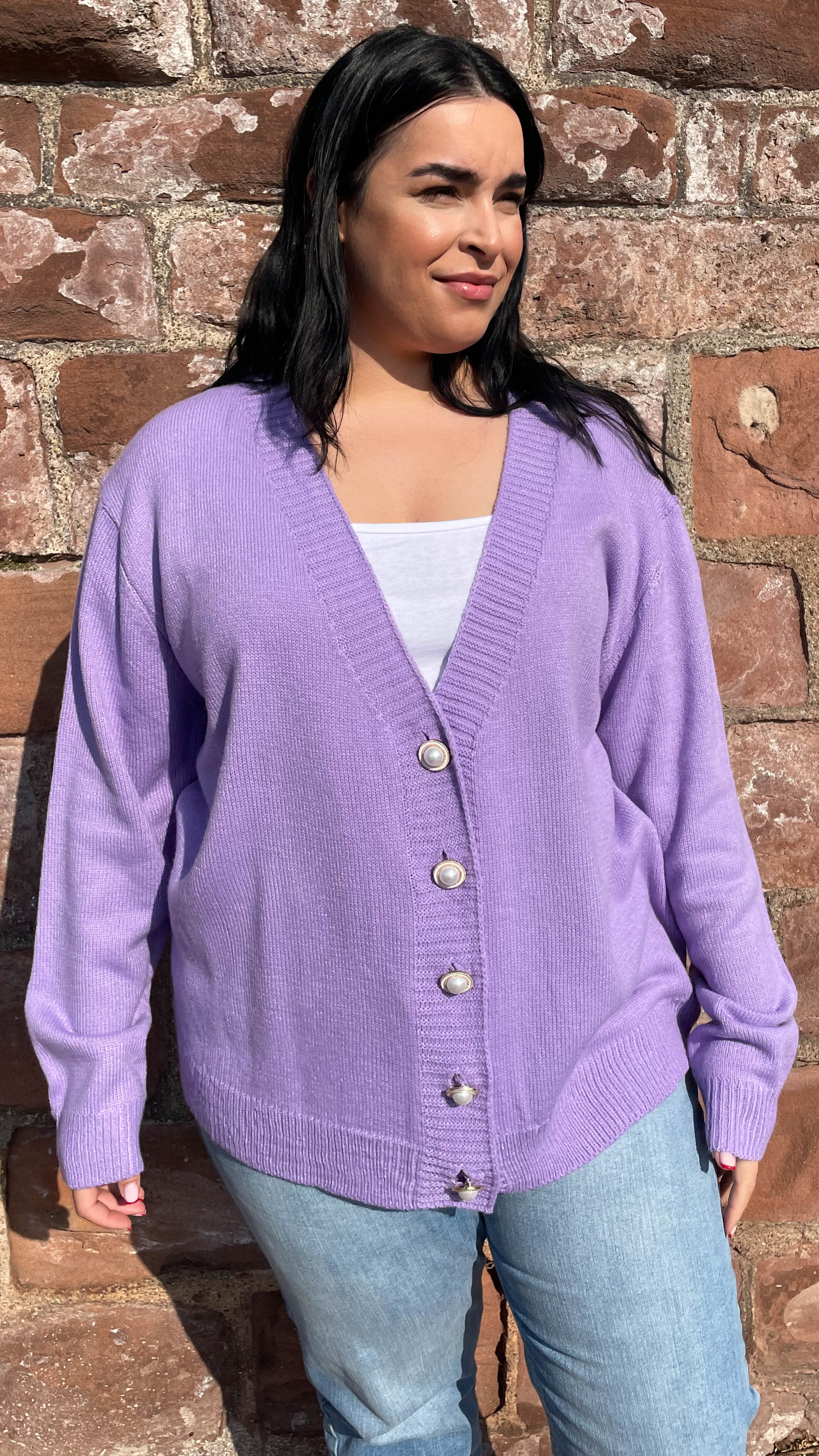 CurveWow Pearl Buttoned Cardigan Lilac