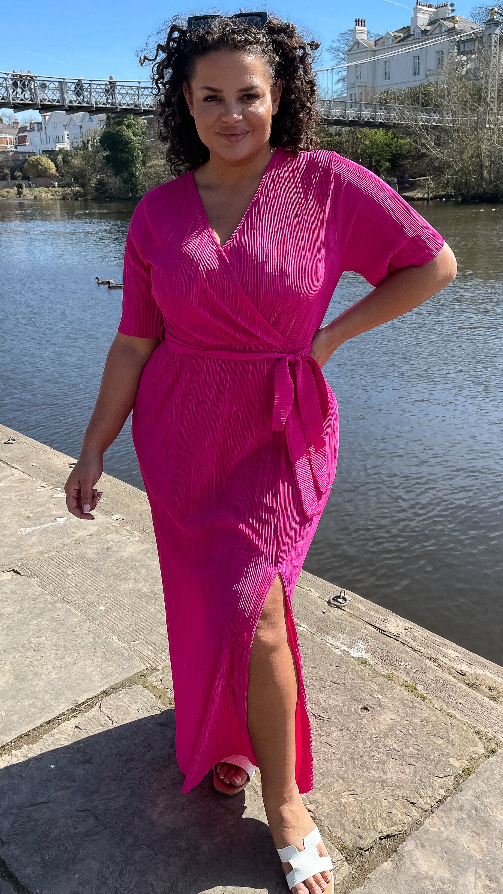 CurveWow Plisse Wrap Maxi Dress Fuchsia Pink