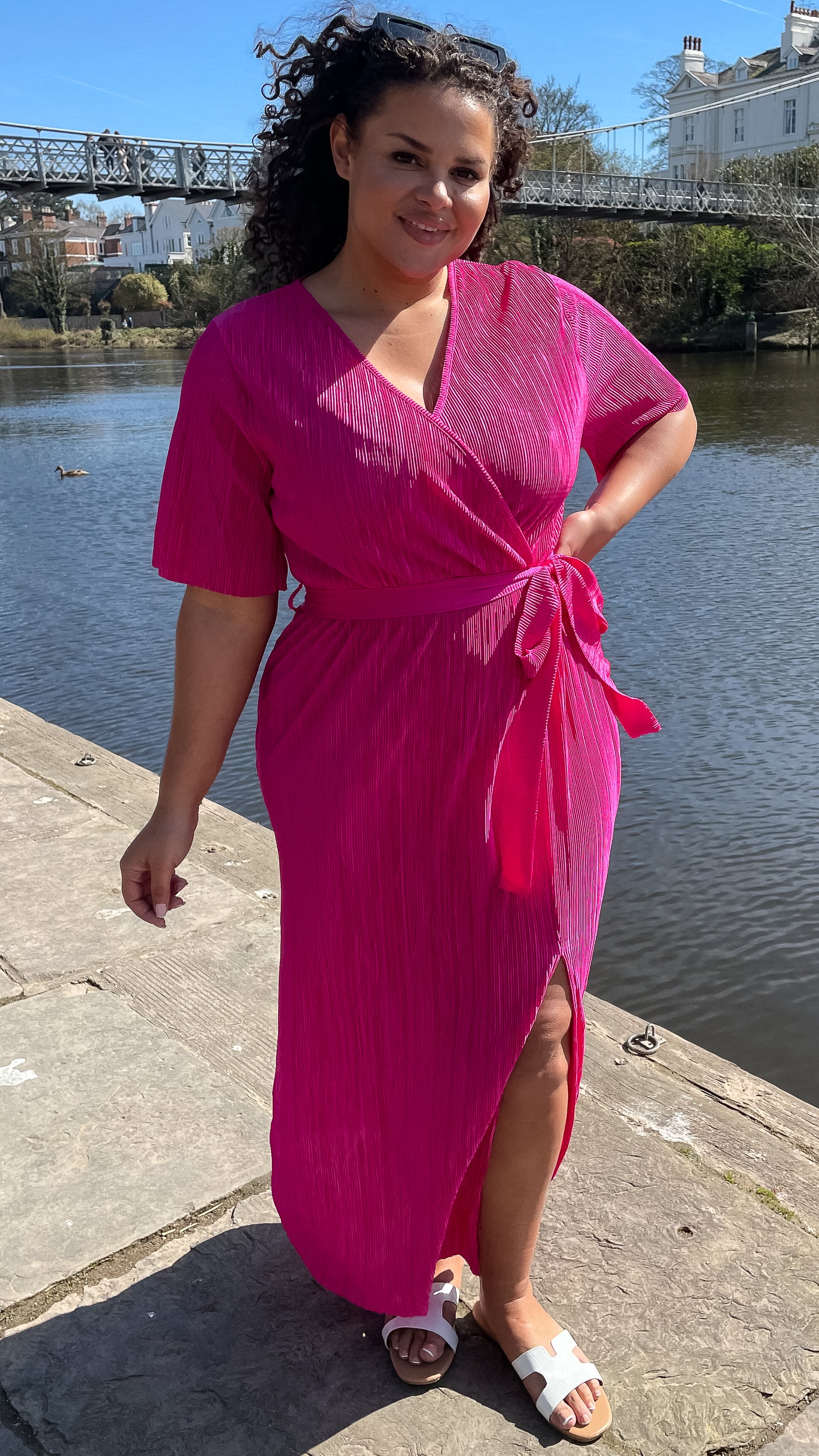 CurveWow Plisse Wrap Maxi Dress Fuchsia Pink