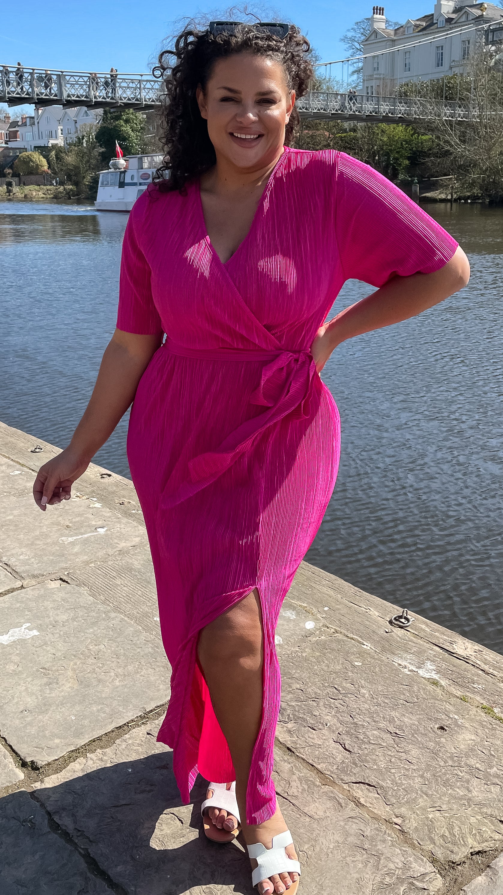 CurveWow Plisse Wrap Maxi Dress Fuchsia Pink