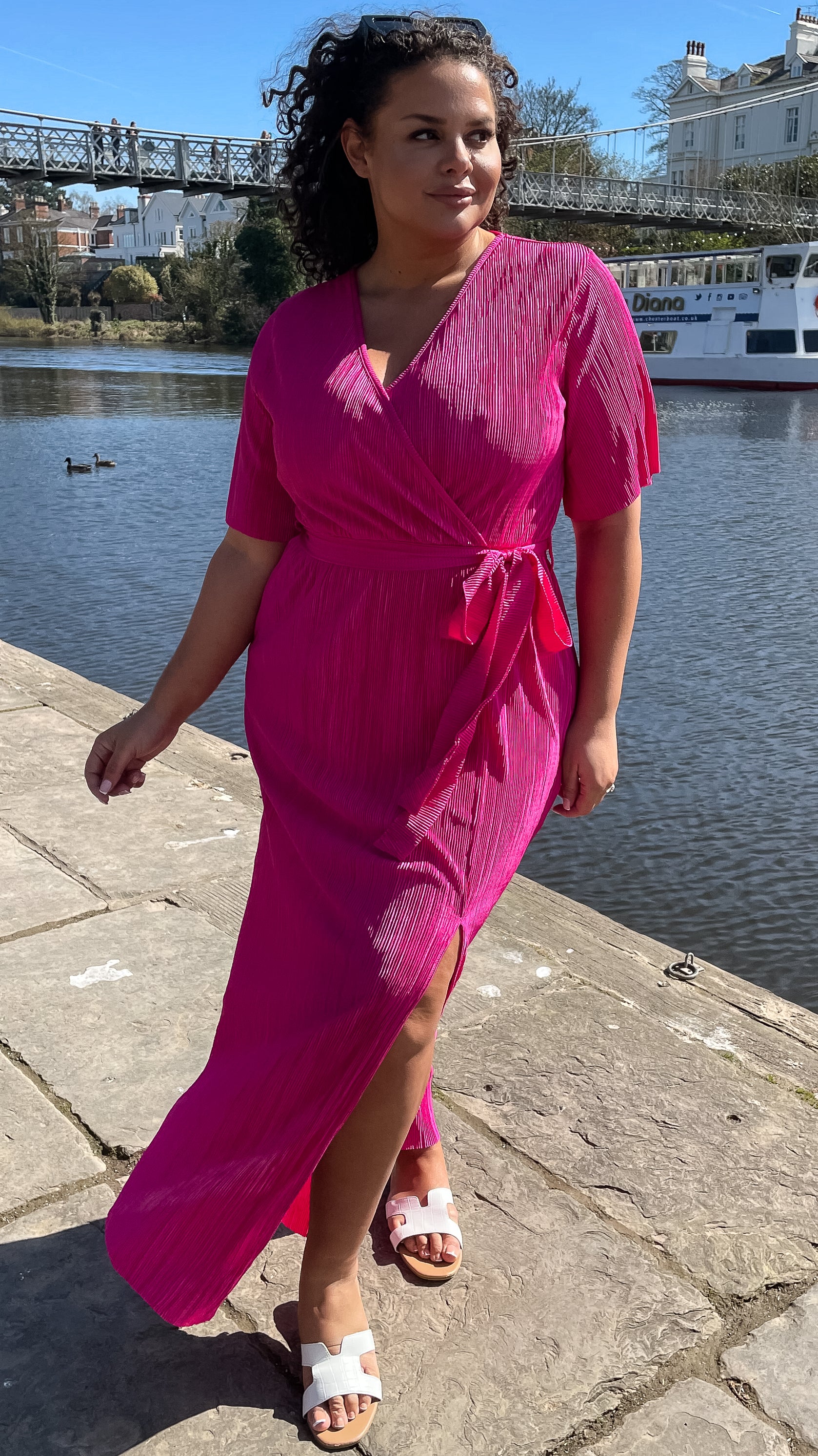 CurveWow Plisse Wrap Maxi Dress Fuchsia Pink