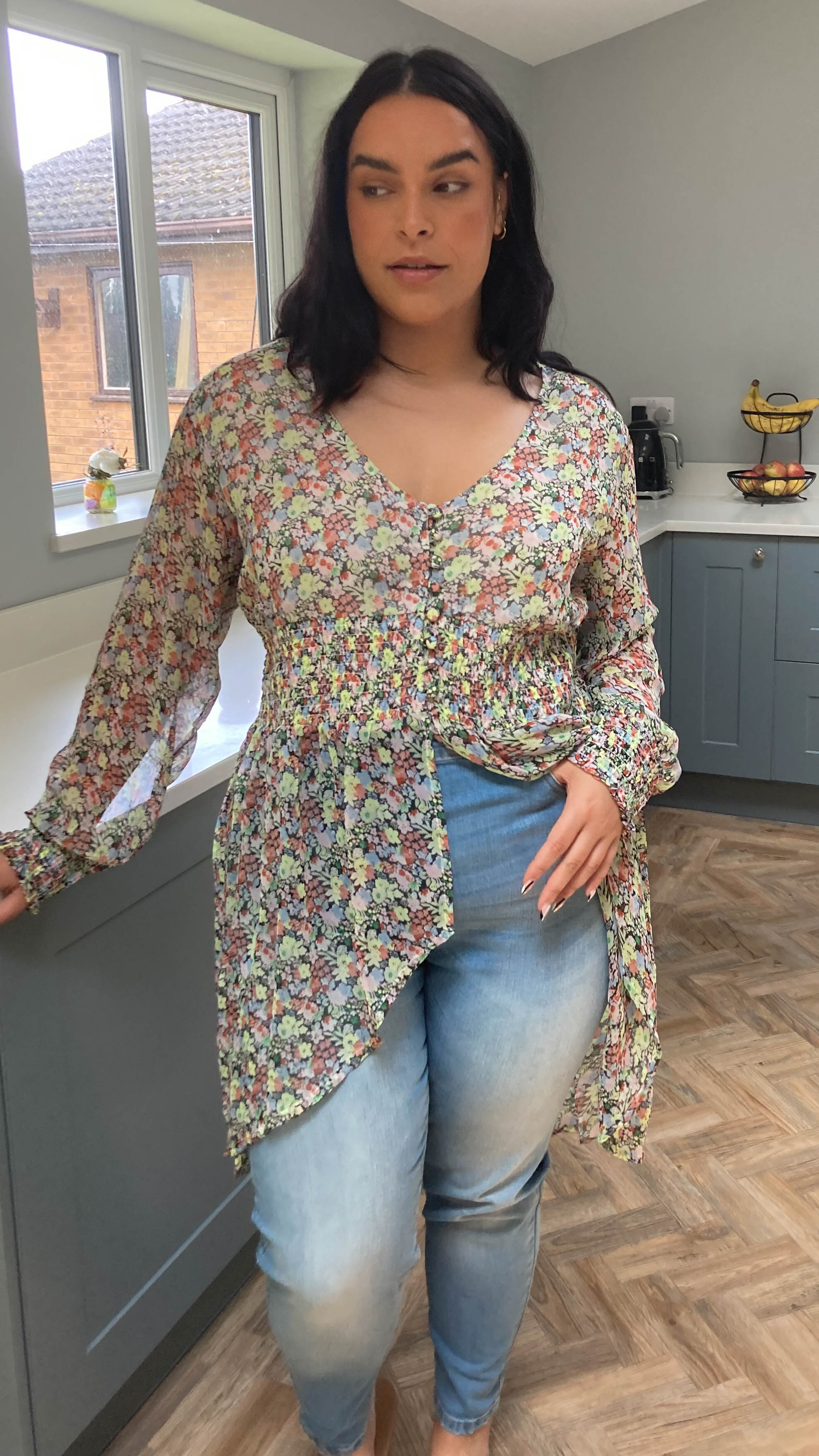 CurveWow Dipped Hem Blouse Floral Print