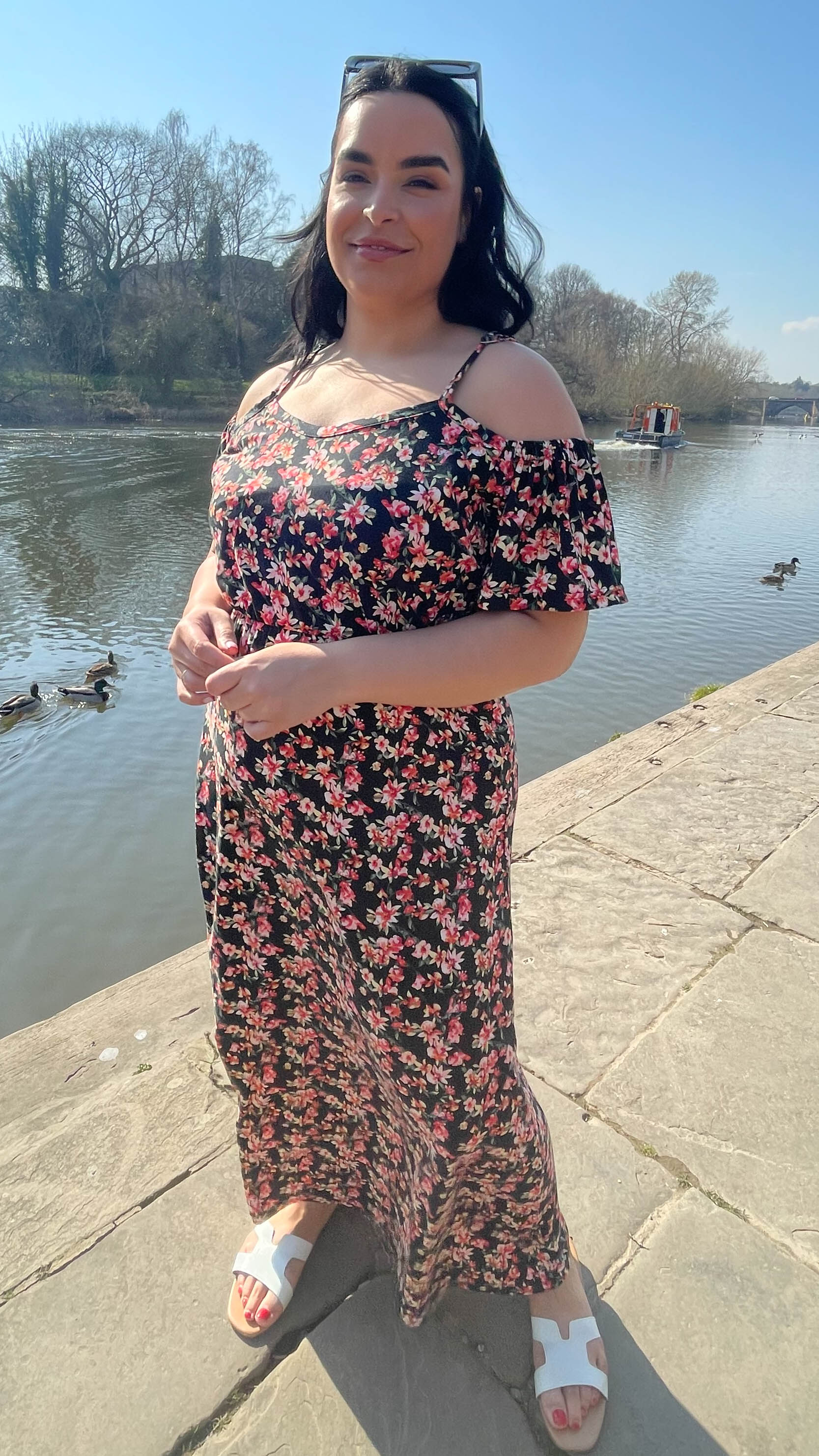 CurveWow Cold Shoulder Maxi Dress Black Floral