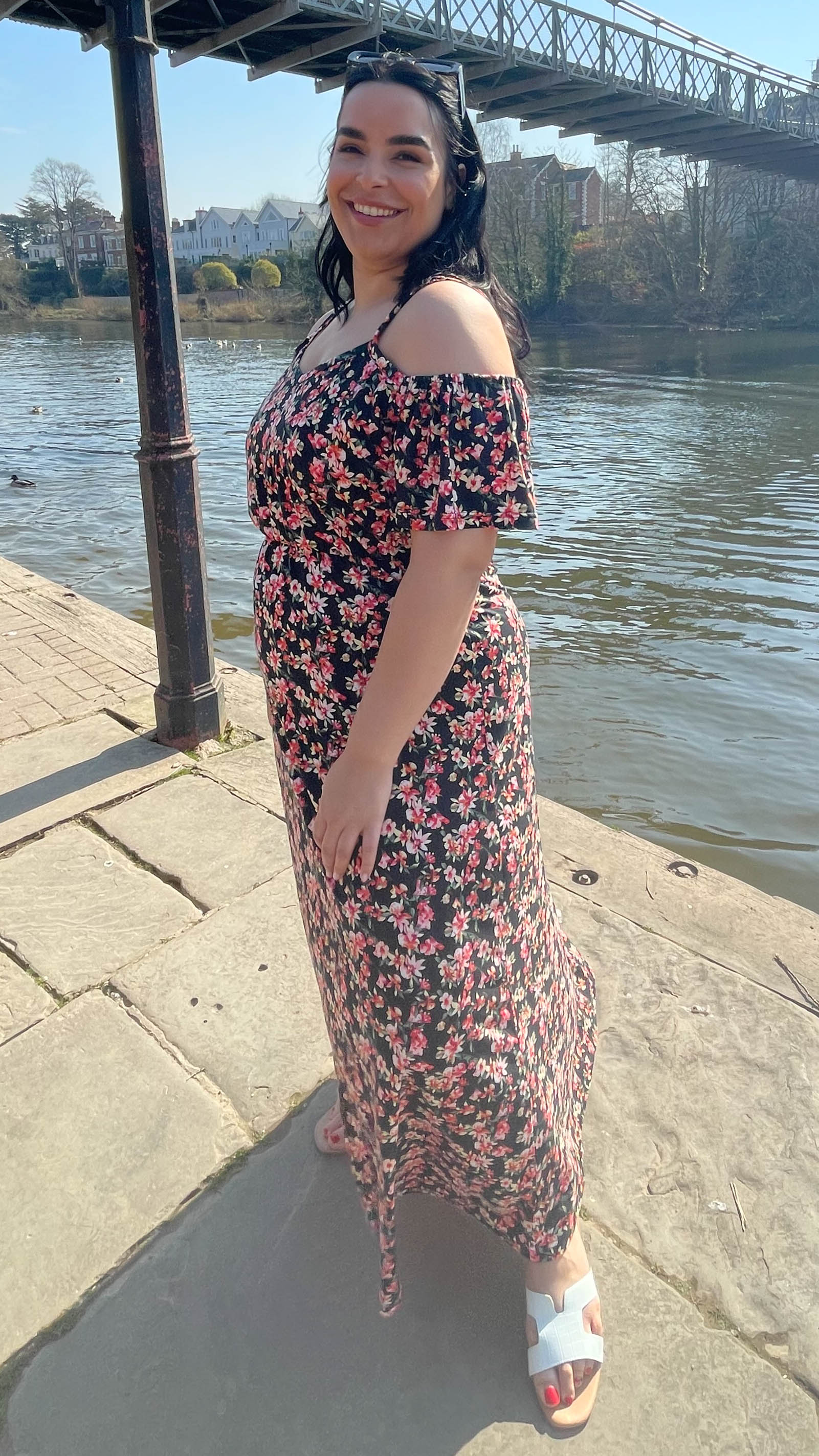 CurveWow Cold Shoulder Maxi Dress Black Floral