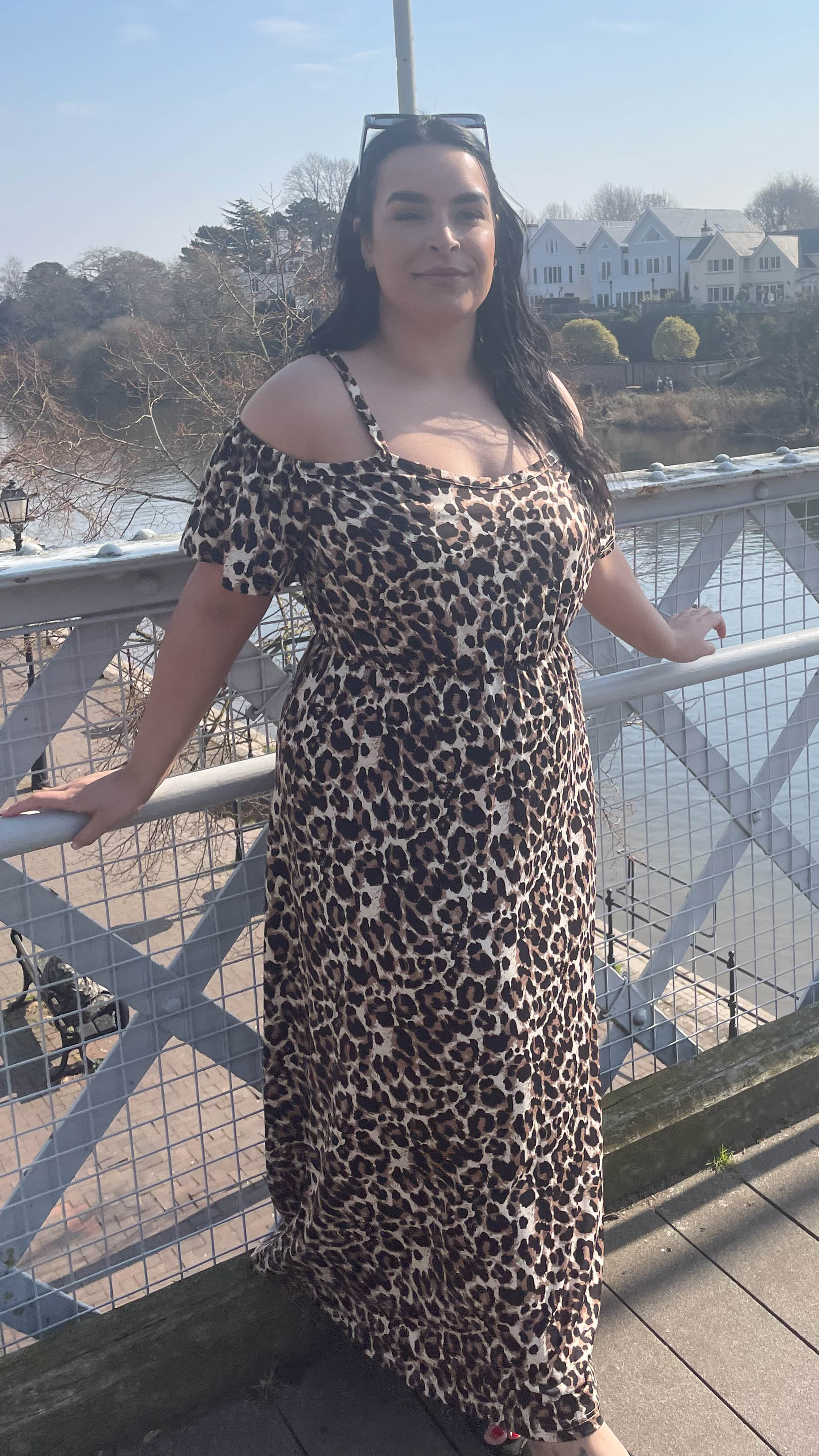 CurveWow Cold Shoulder Maxi Dress Leopard