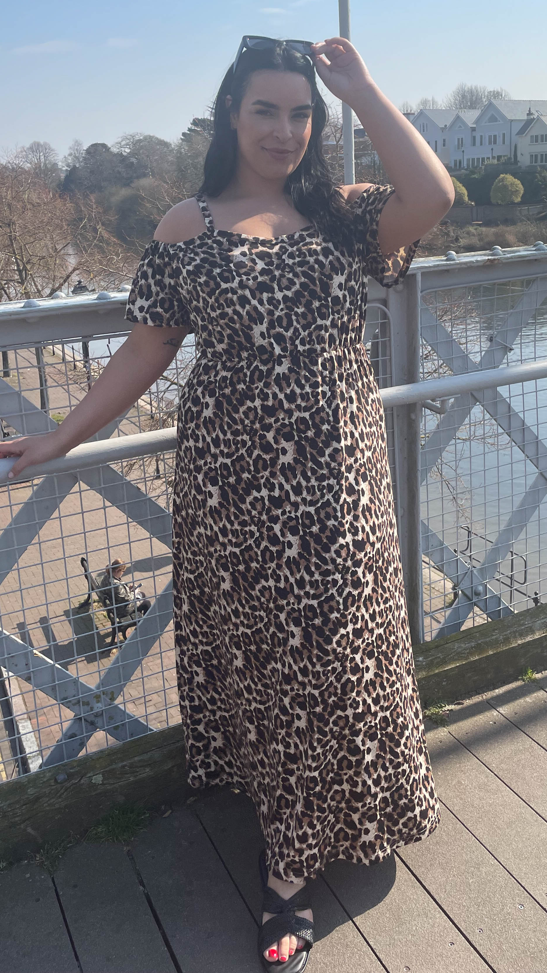 CurveWow Cold Shoulder Maxi Dress Leopard