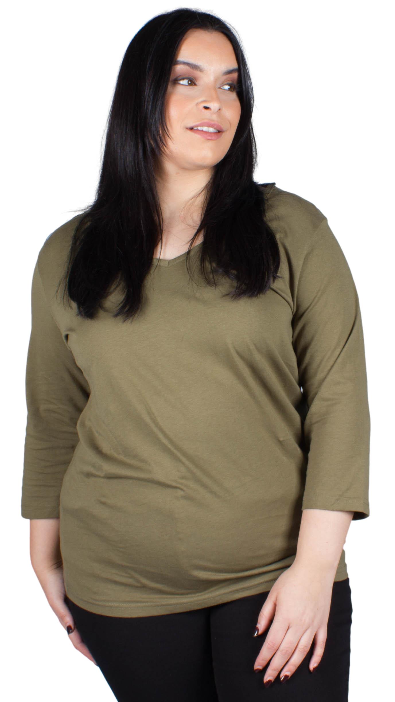 CurveWow V Neck Top Olive