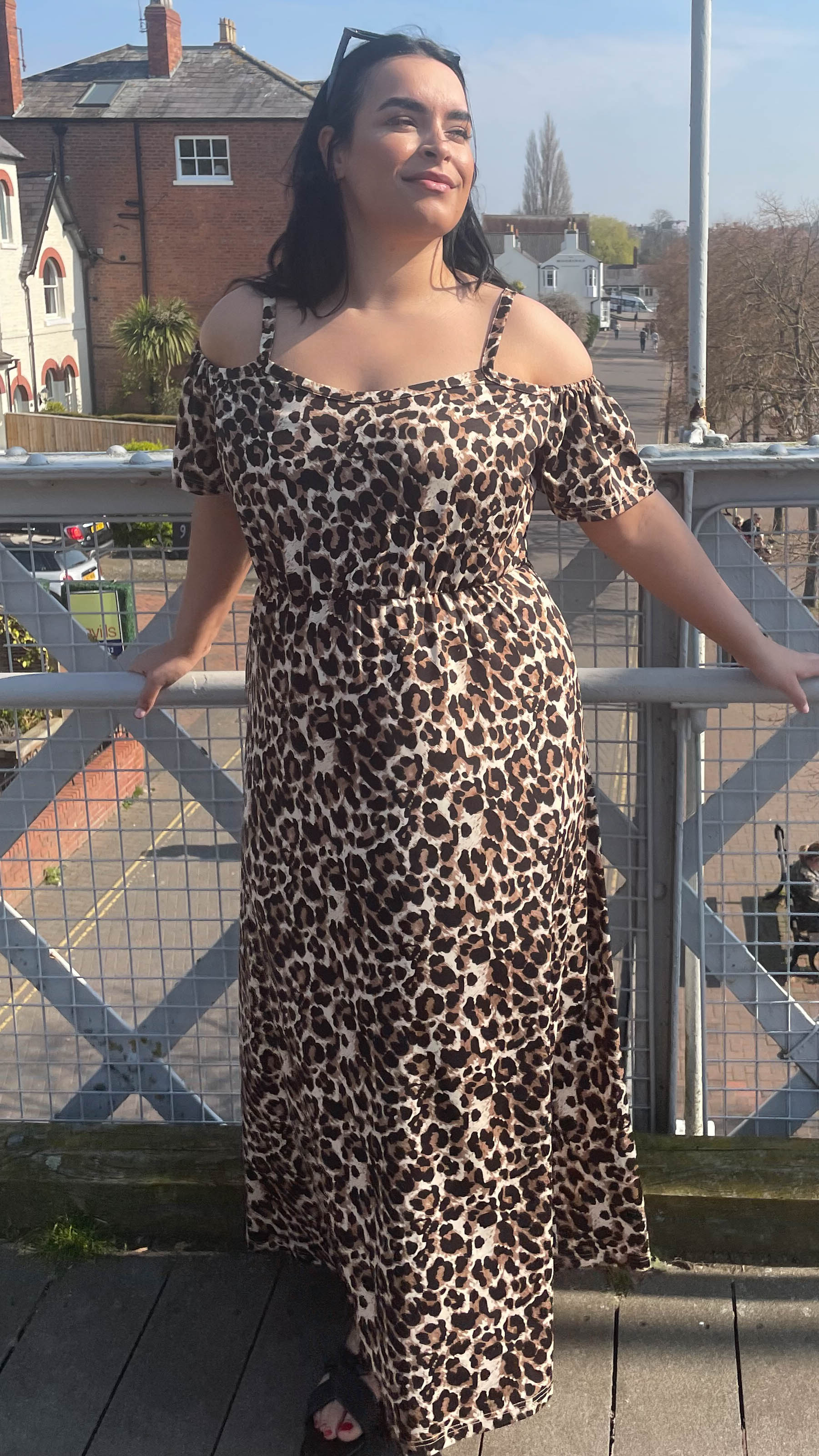 CurveWow Cold Shoulder Maxi Dress Leopard