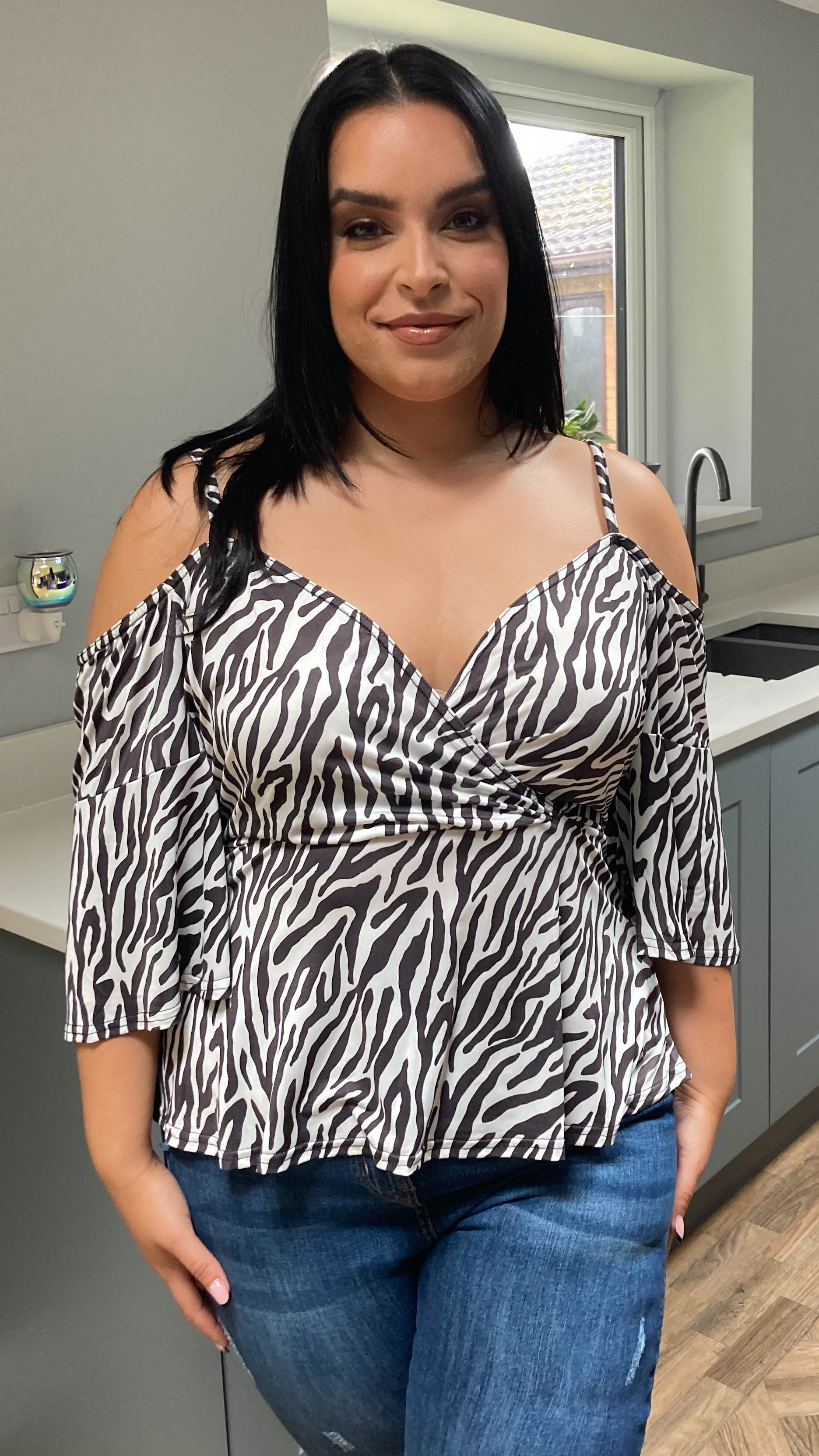 CurveWow Cold Shoulder Tunic Zebra Print