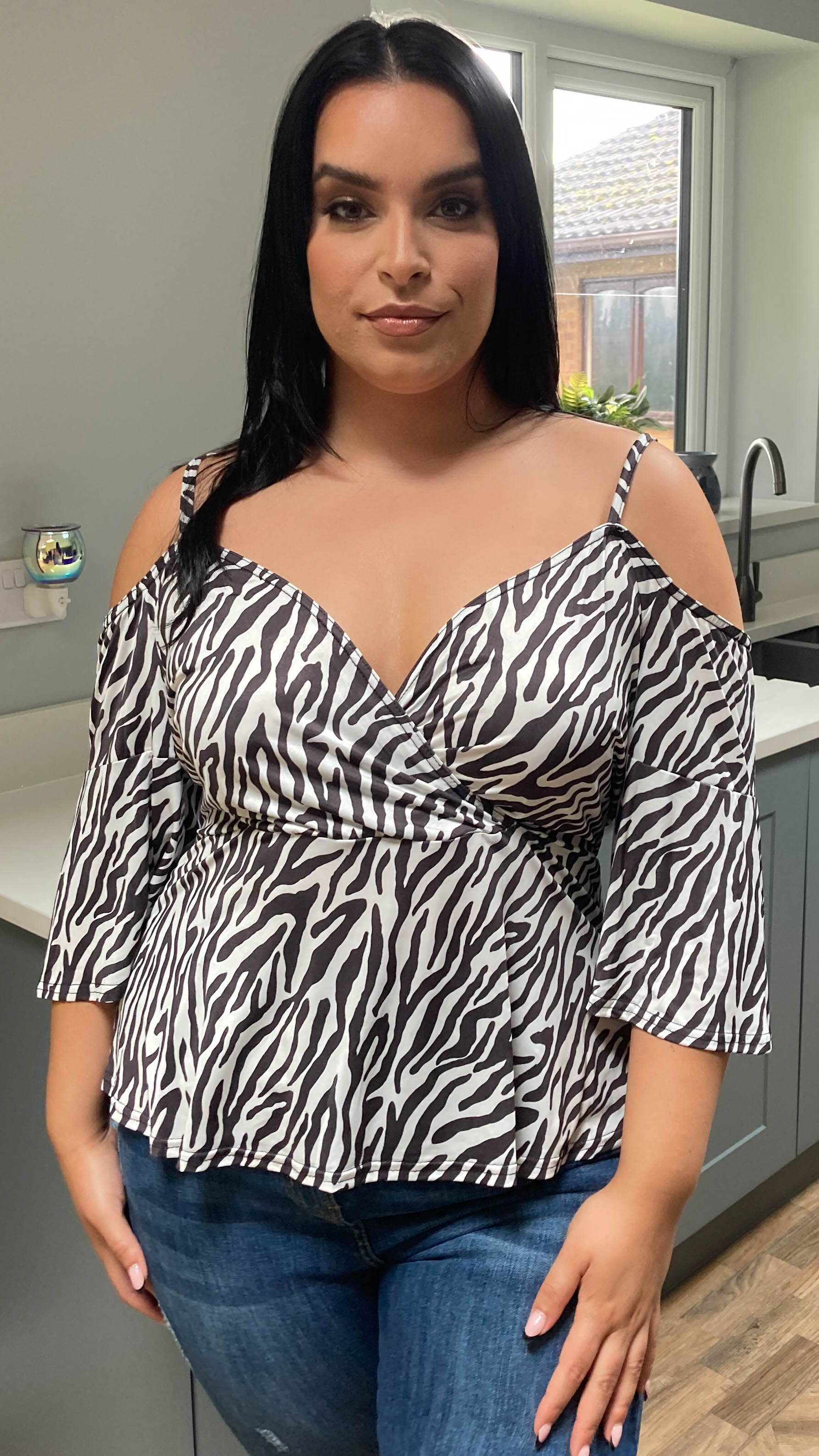 CurveWow Cold Shoulder Tunic Zebra Print