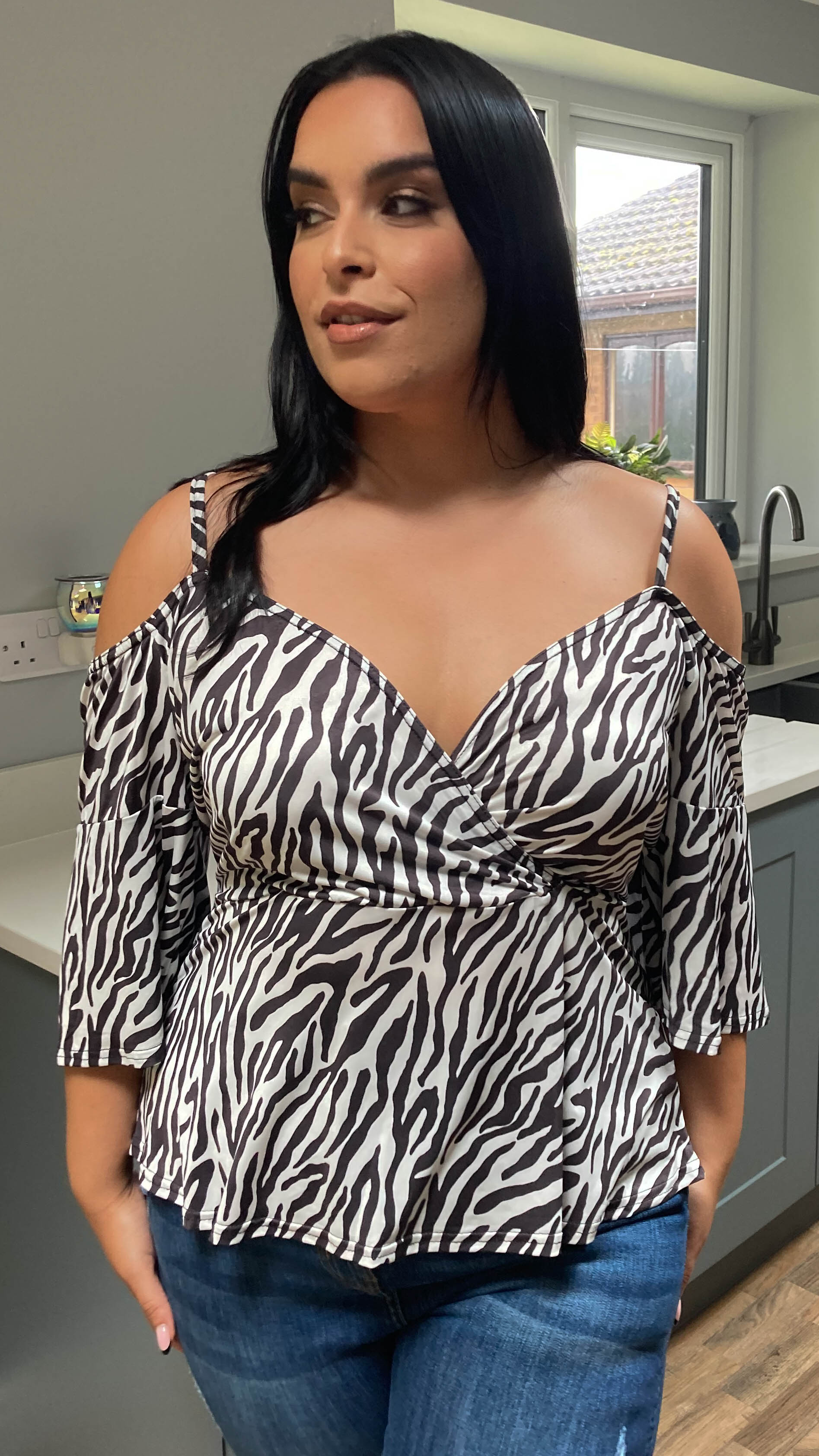 CurveWow Cold Shoulder Tunic Zebra Print