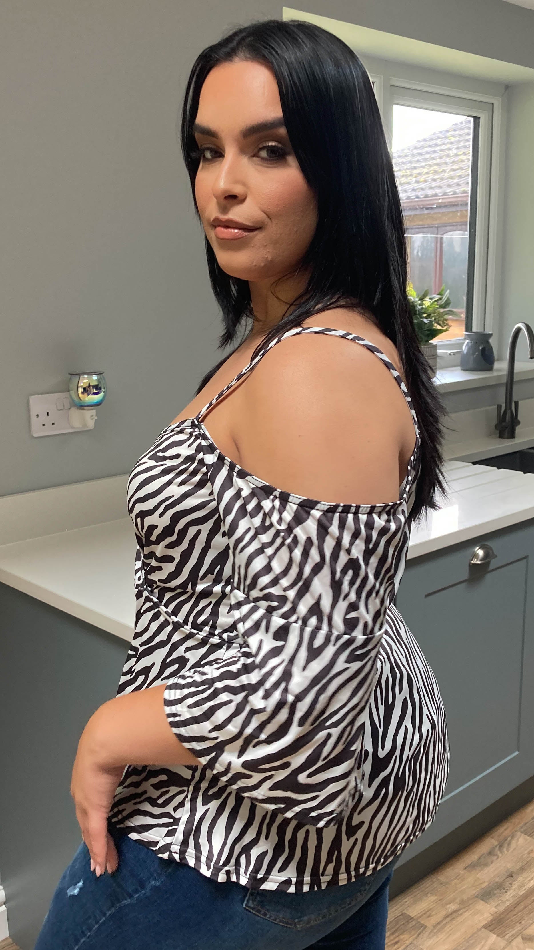 CurveWow Cold Shoulder Tunic Zebra Print