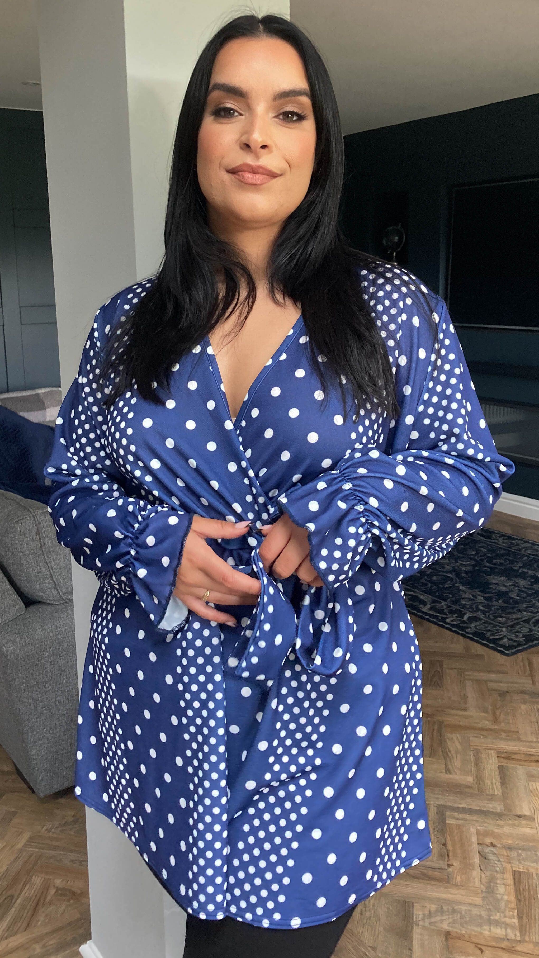CurveWow Full Belle Sleeve Wrap Top Navy Spot