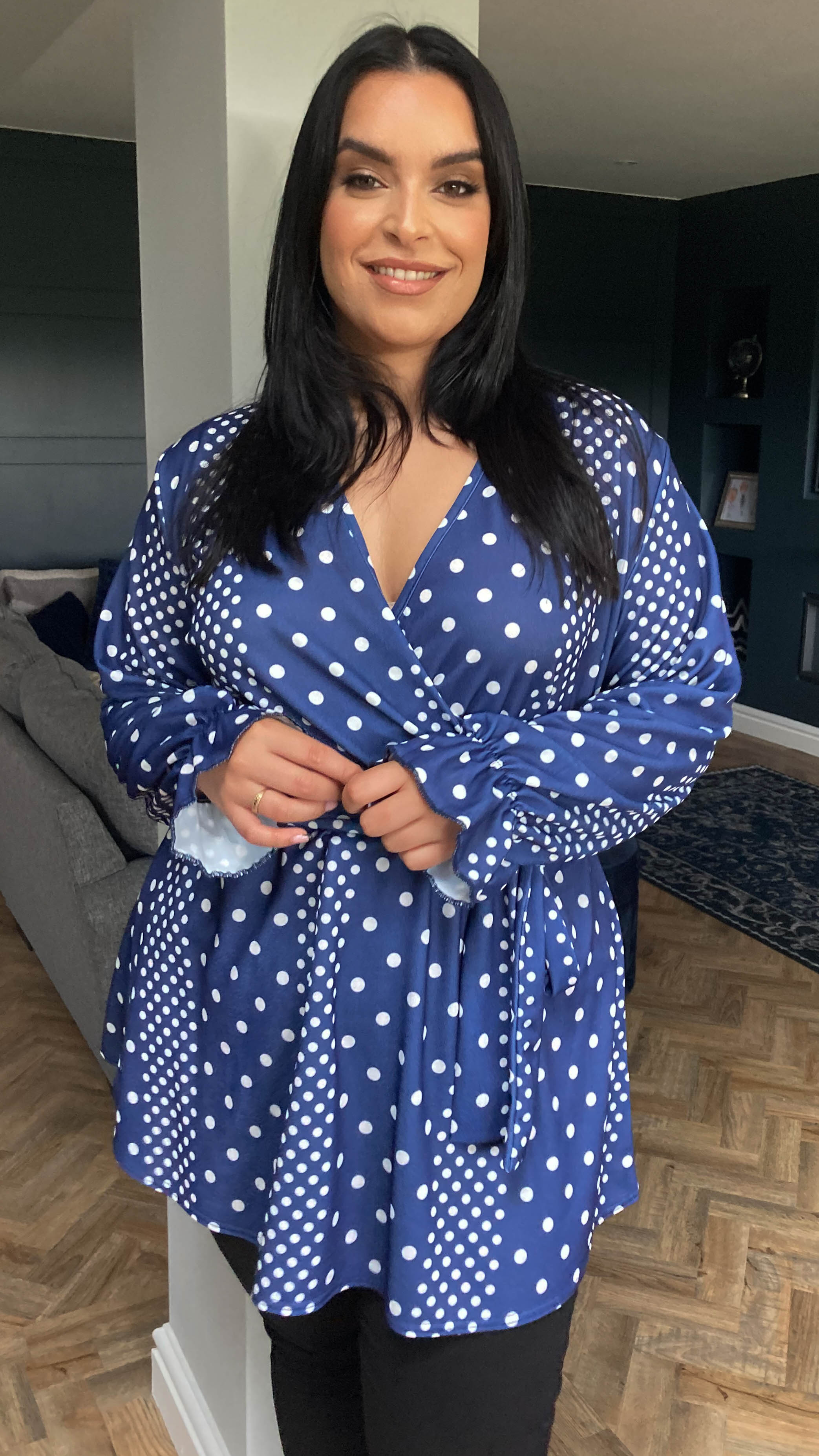 CurveWow Full Belle Sleeve Wrap Top Navy Spot
