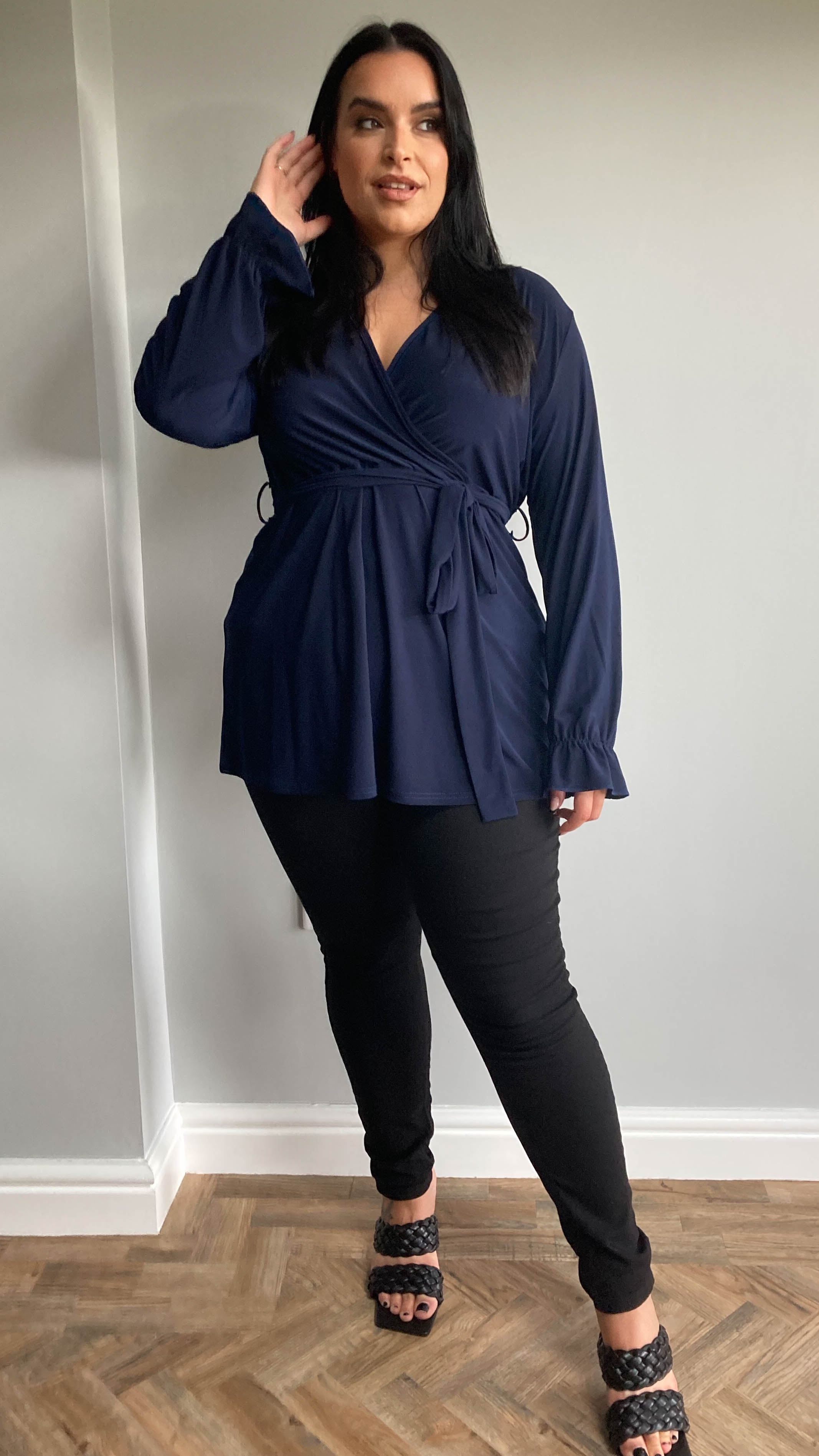 CurveWow Long Sleeve Wrap Top Navy