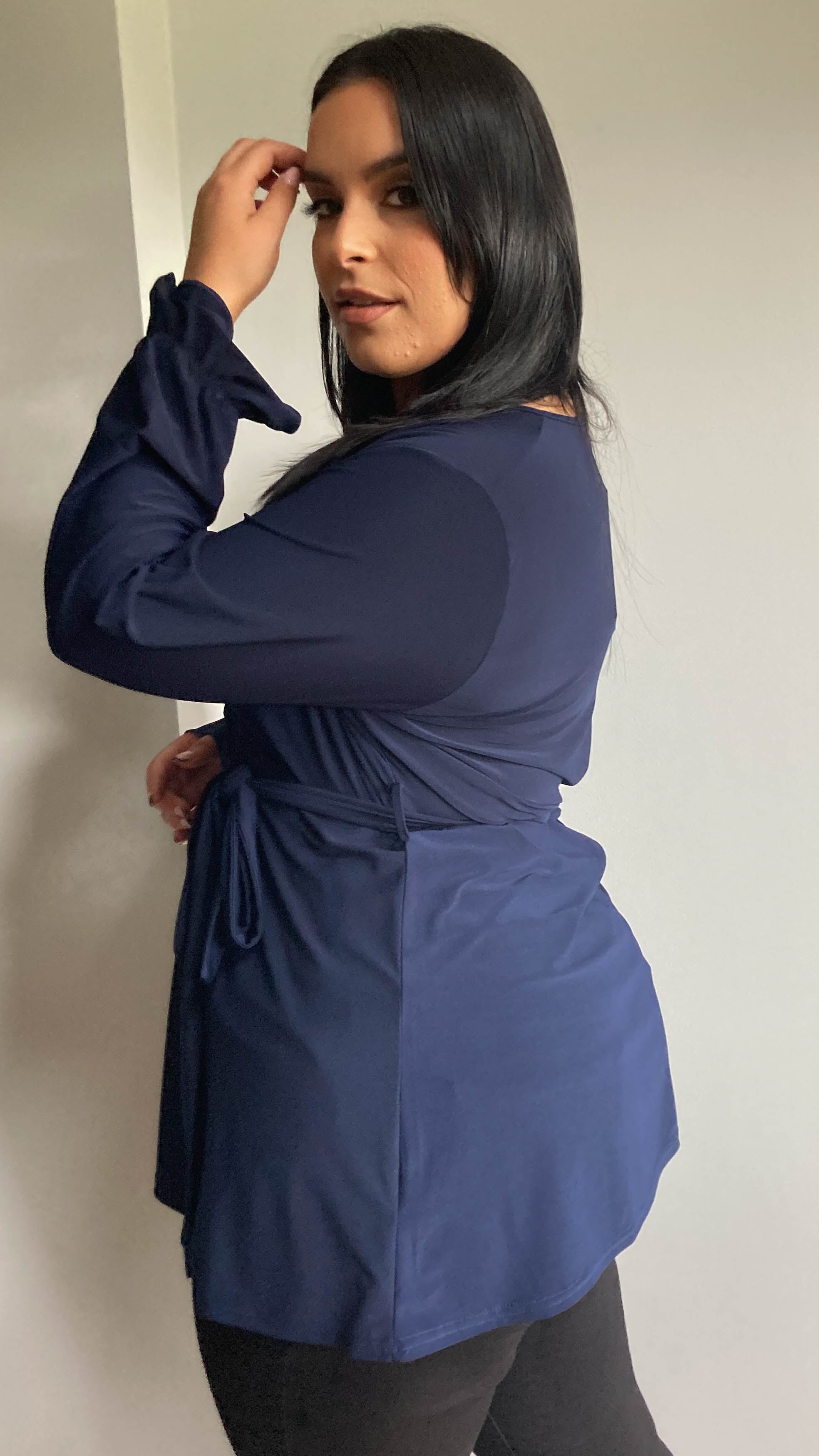 CurveWow Long Sleeve Wrap Top Navy
