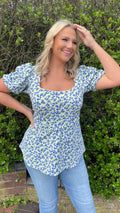 CurveWow Blue Floral Square Neck Tunic