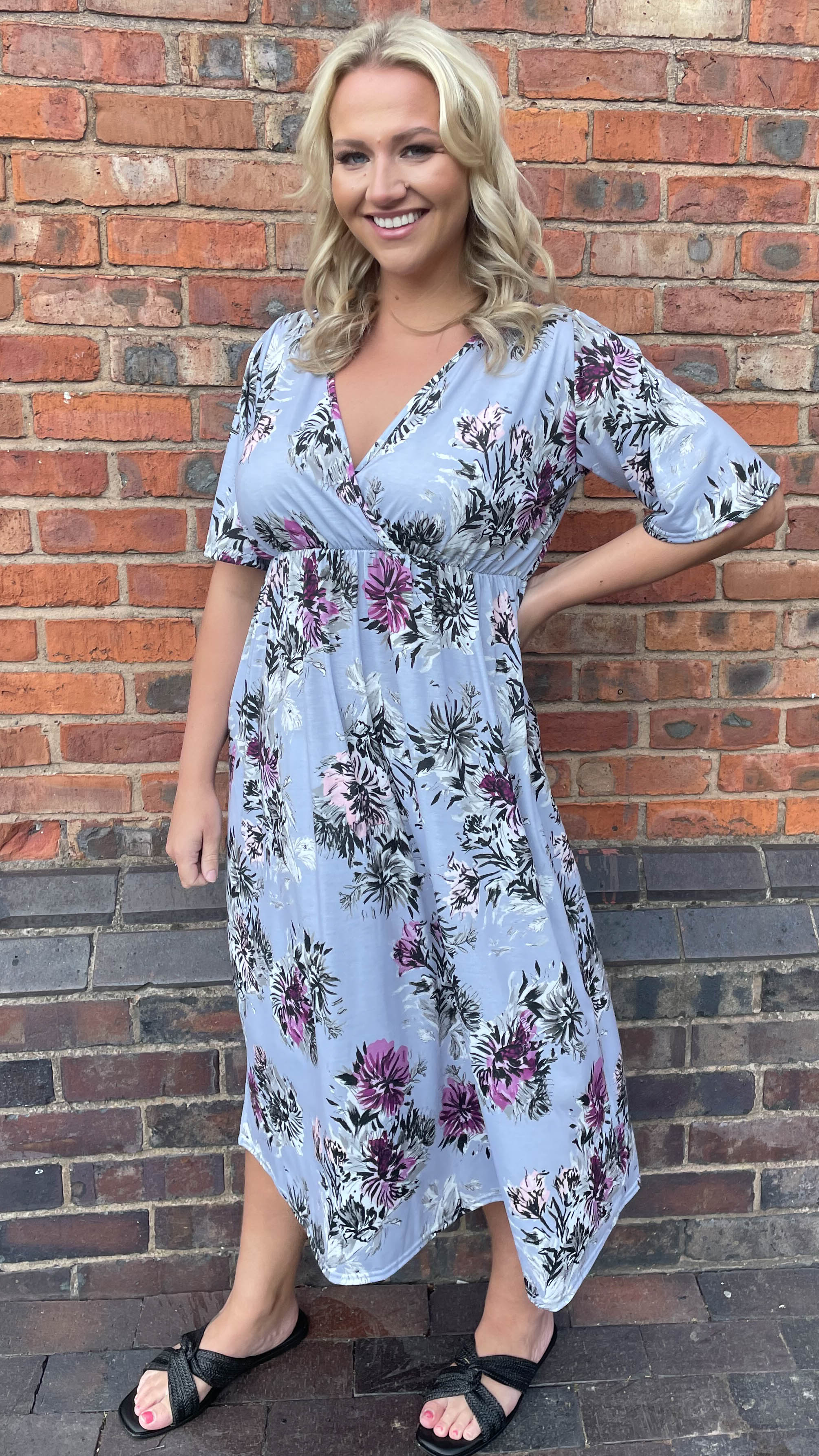 CurveWow Purple Floral Wrap Midi Dress