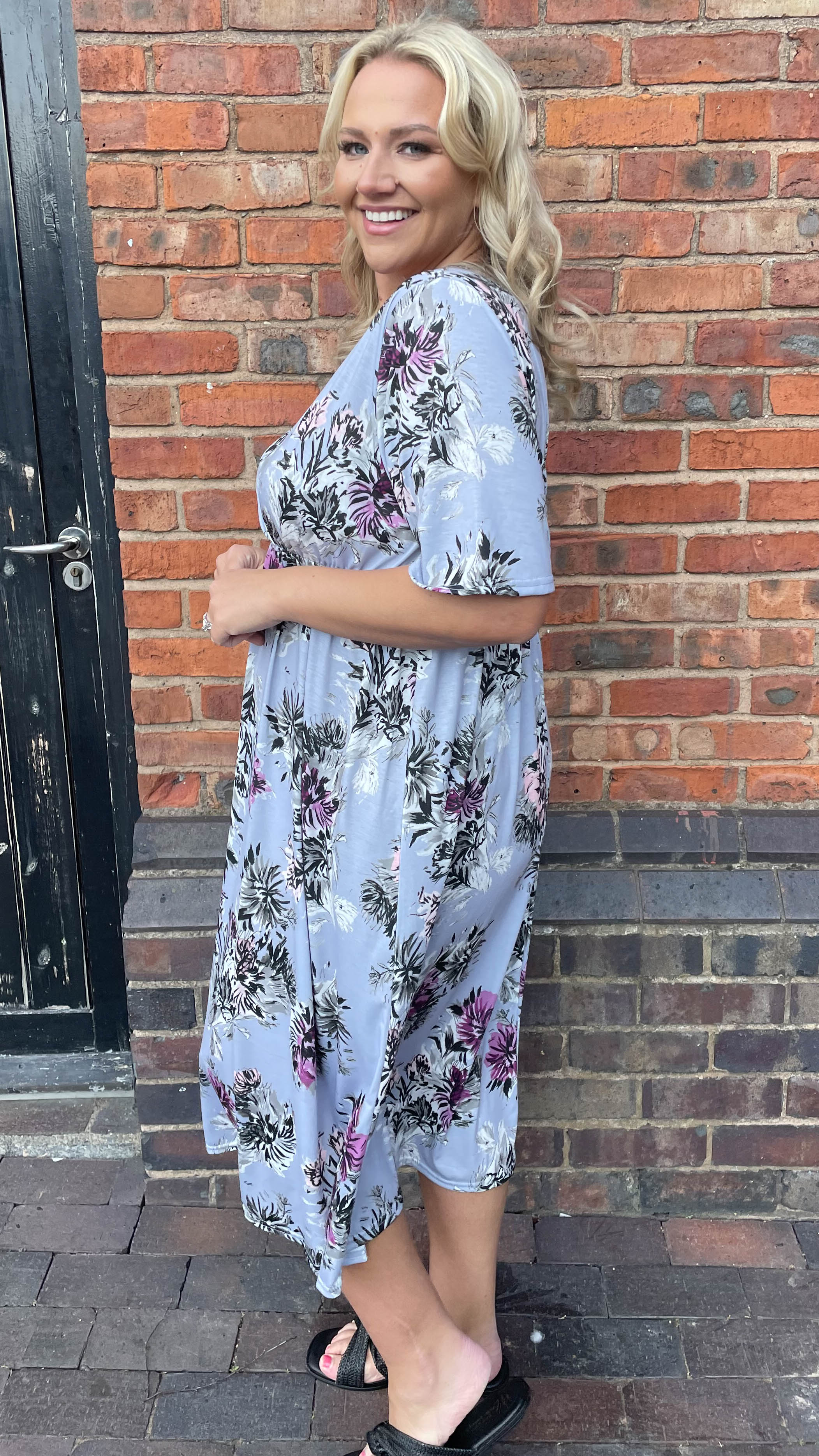 CurveWow Purple Floral Wrap Midi Dress