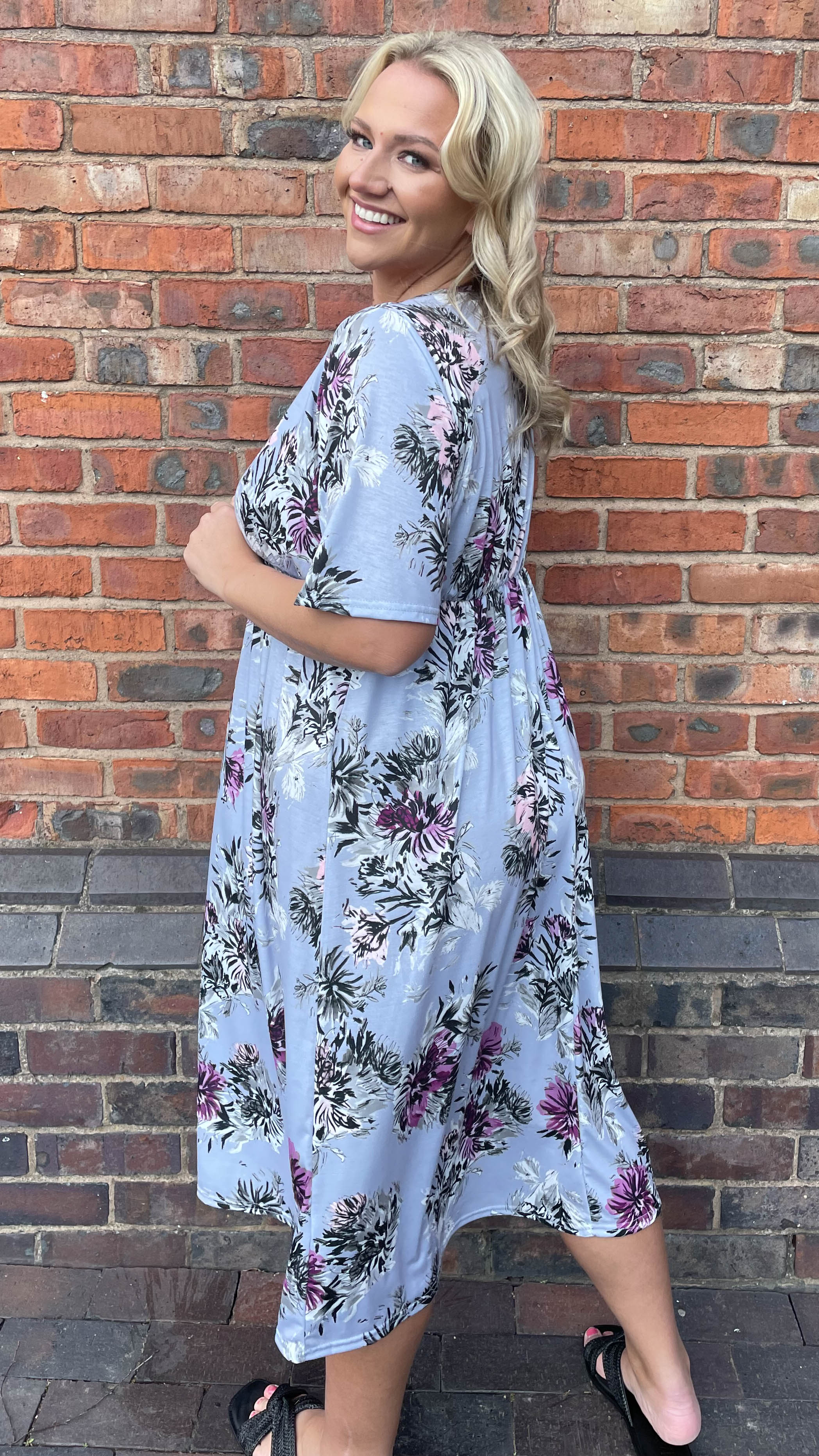 CurveWow Purple Floral Wrap Midi Dress