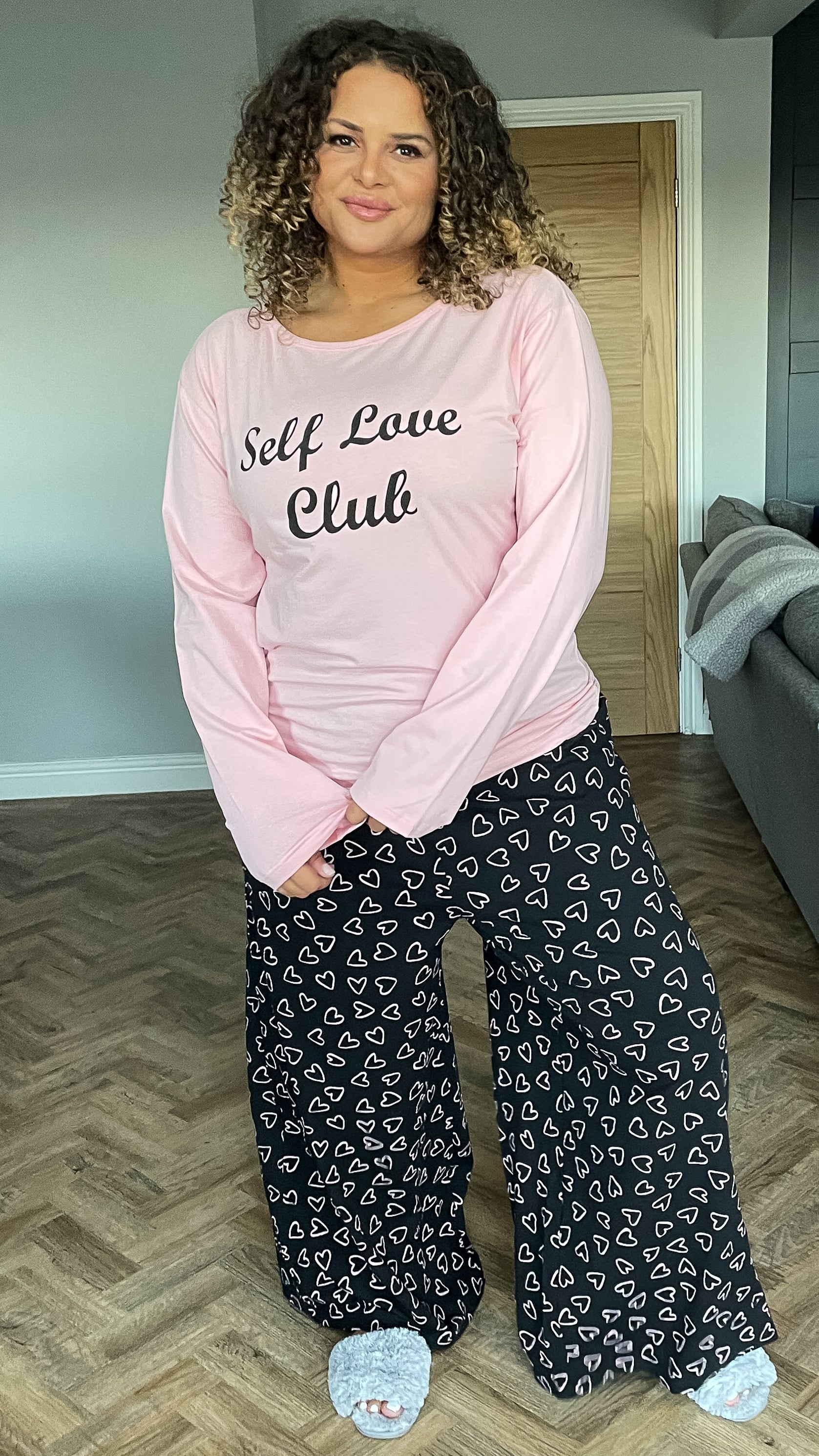 CurveWow Pink Long Sleeved Slogan PJ Set