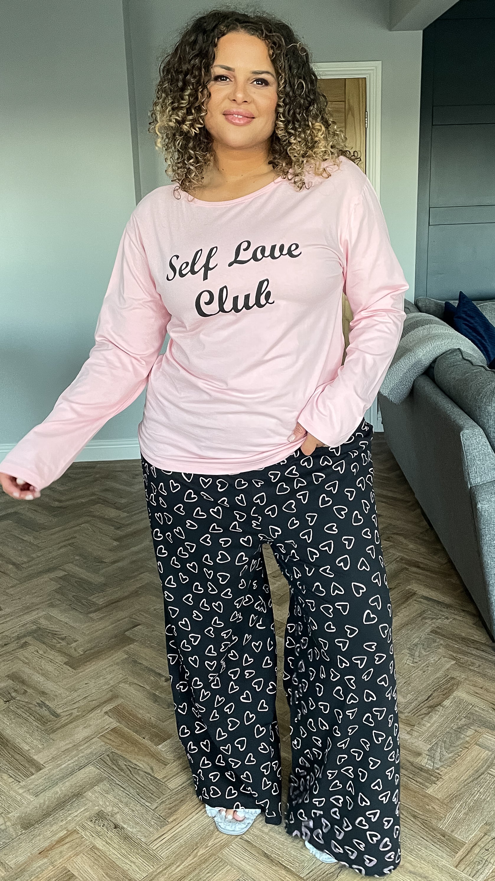 CurveWow Pink Long Sleeved Slogan PJ Set