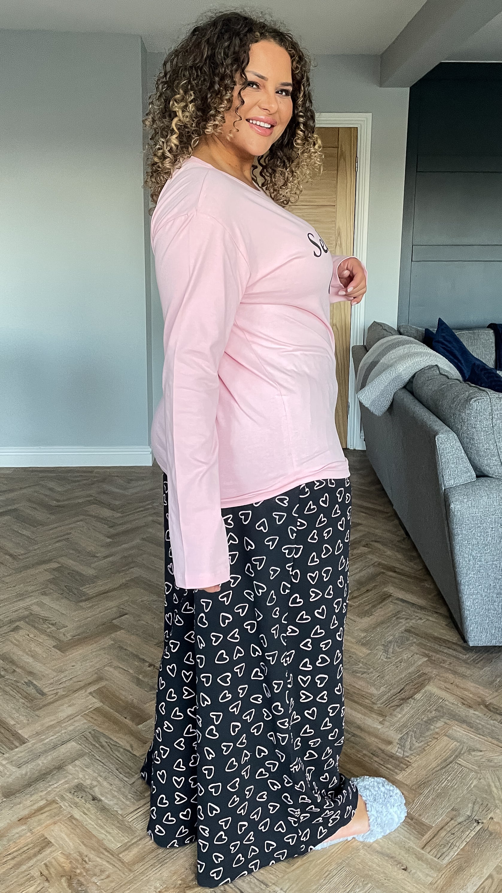 CurveWow Pink Long Sleeved Slogan PJ Set