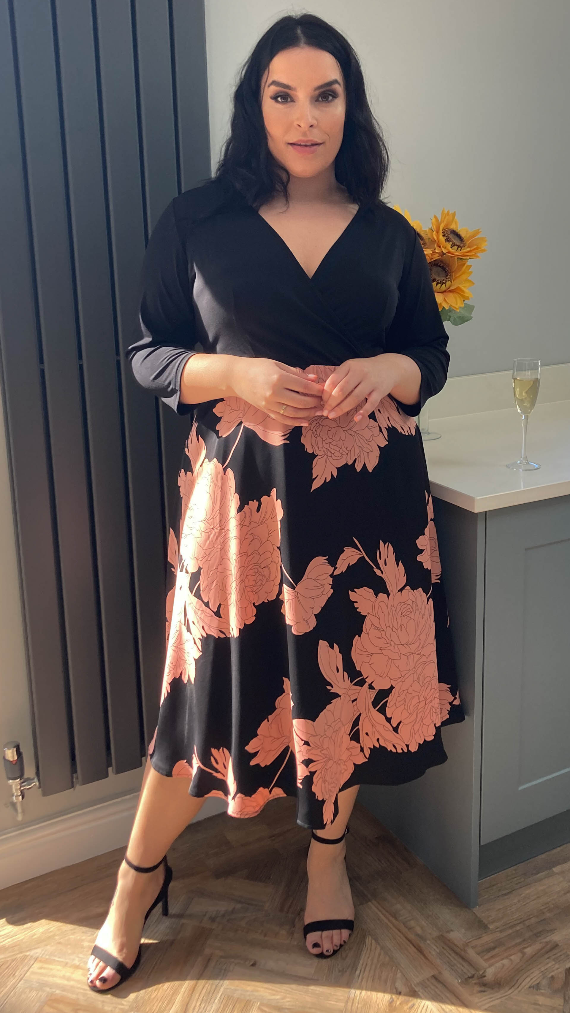 CurveWow 2 in 1 Wrap Dress Black & Pink