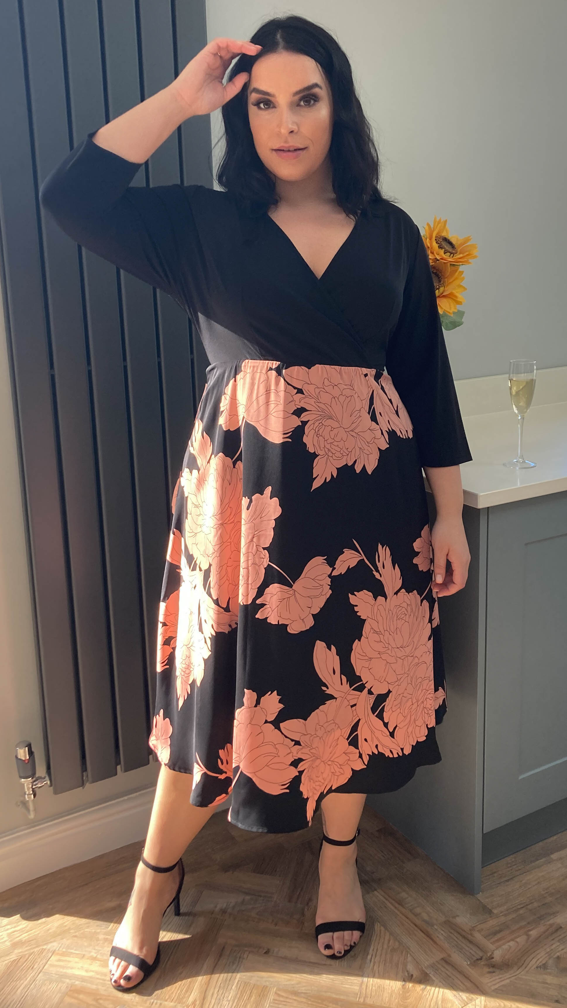 CurveWow 2 in 1 Wrap Dress Black & Pink