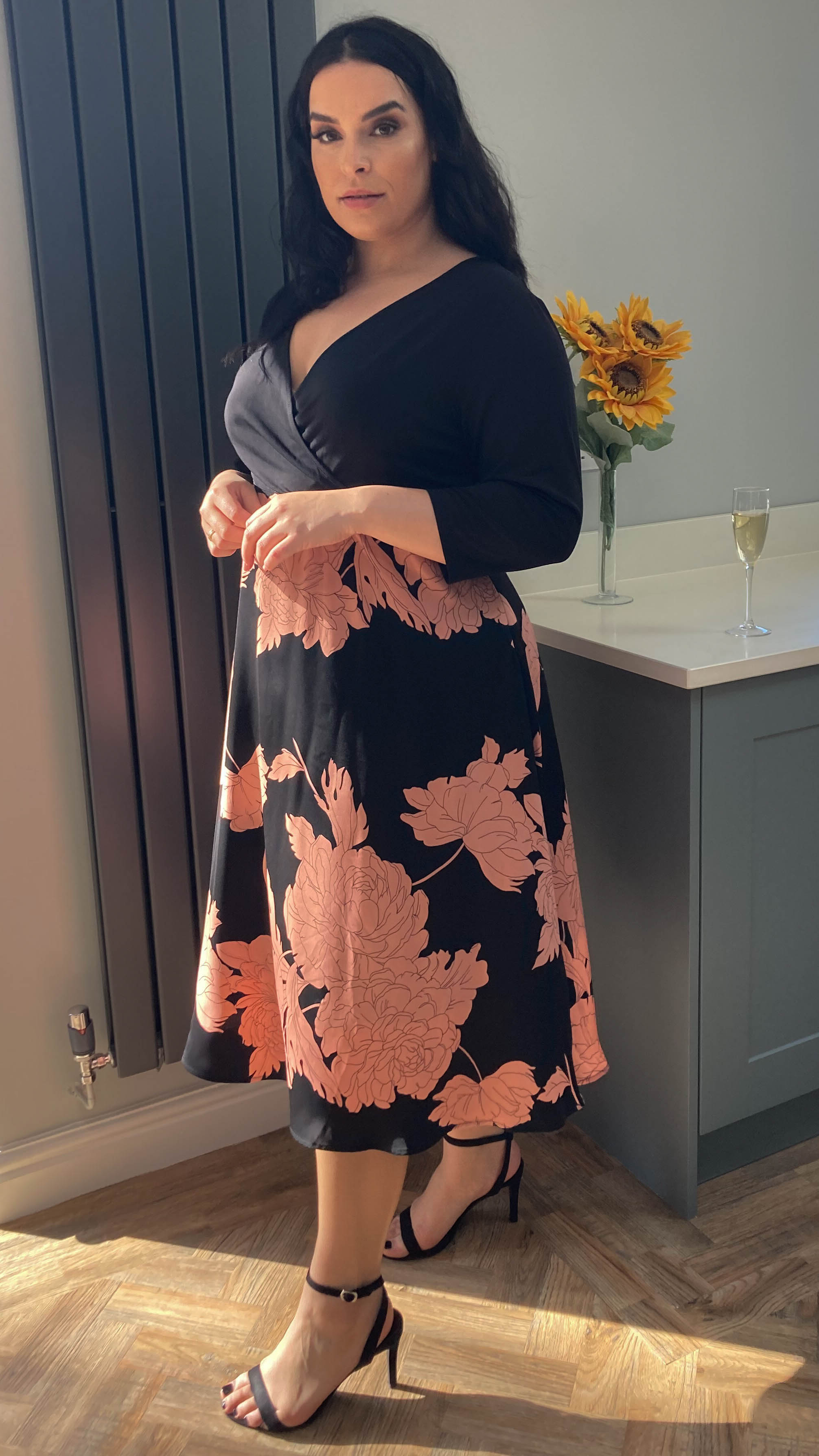 CurveWow 2 in 1 Wrap Dress Black & Pink