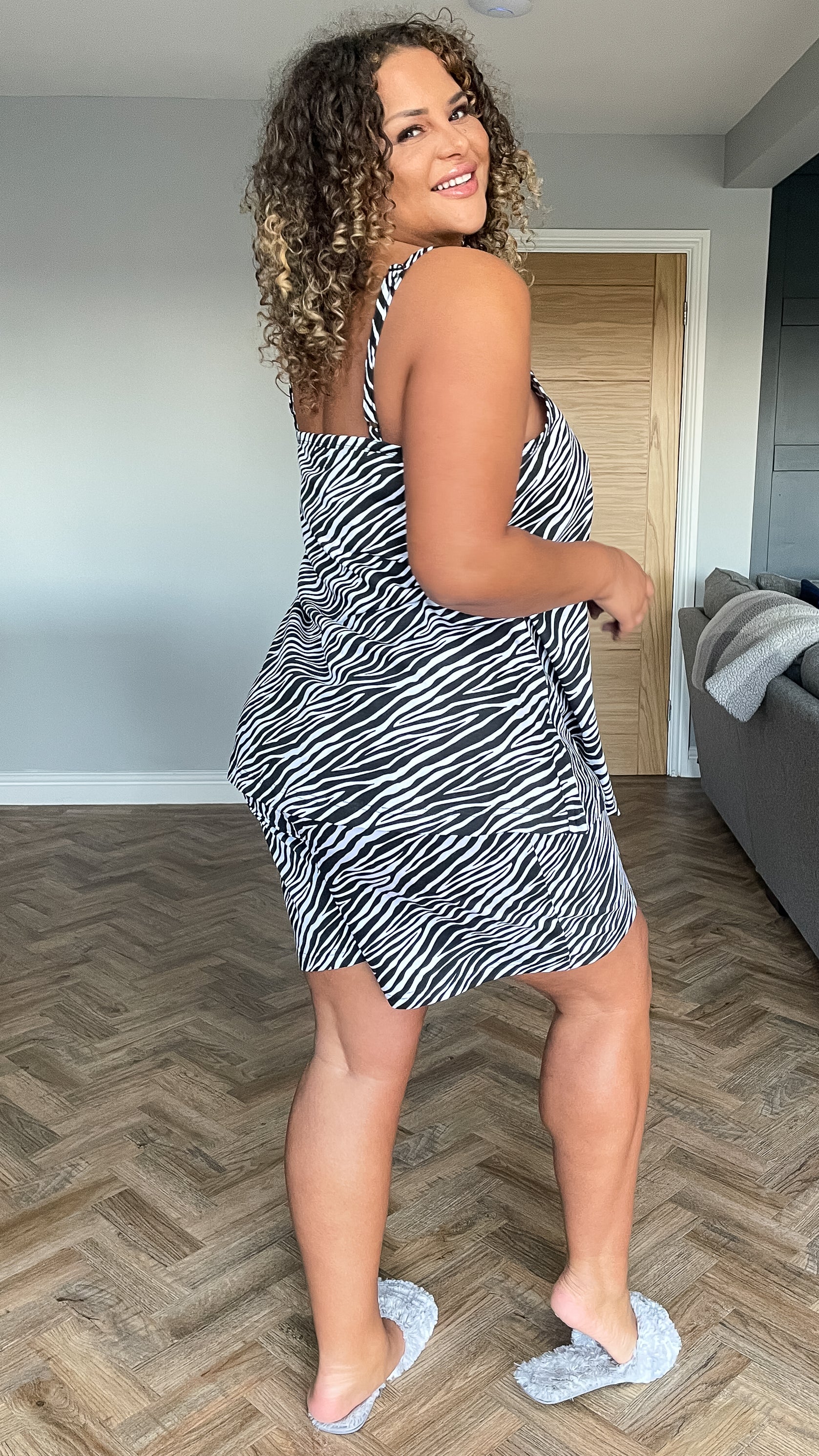 CurveWow Lace Trim Pyjama Set Zebra Print