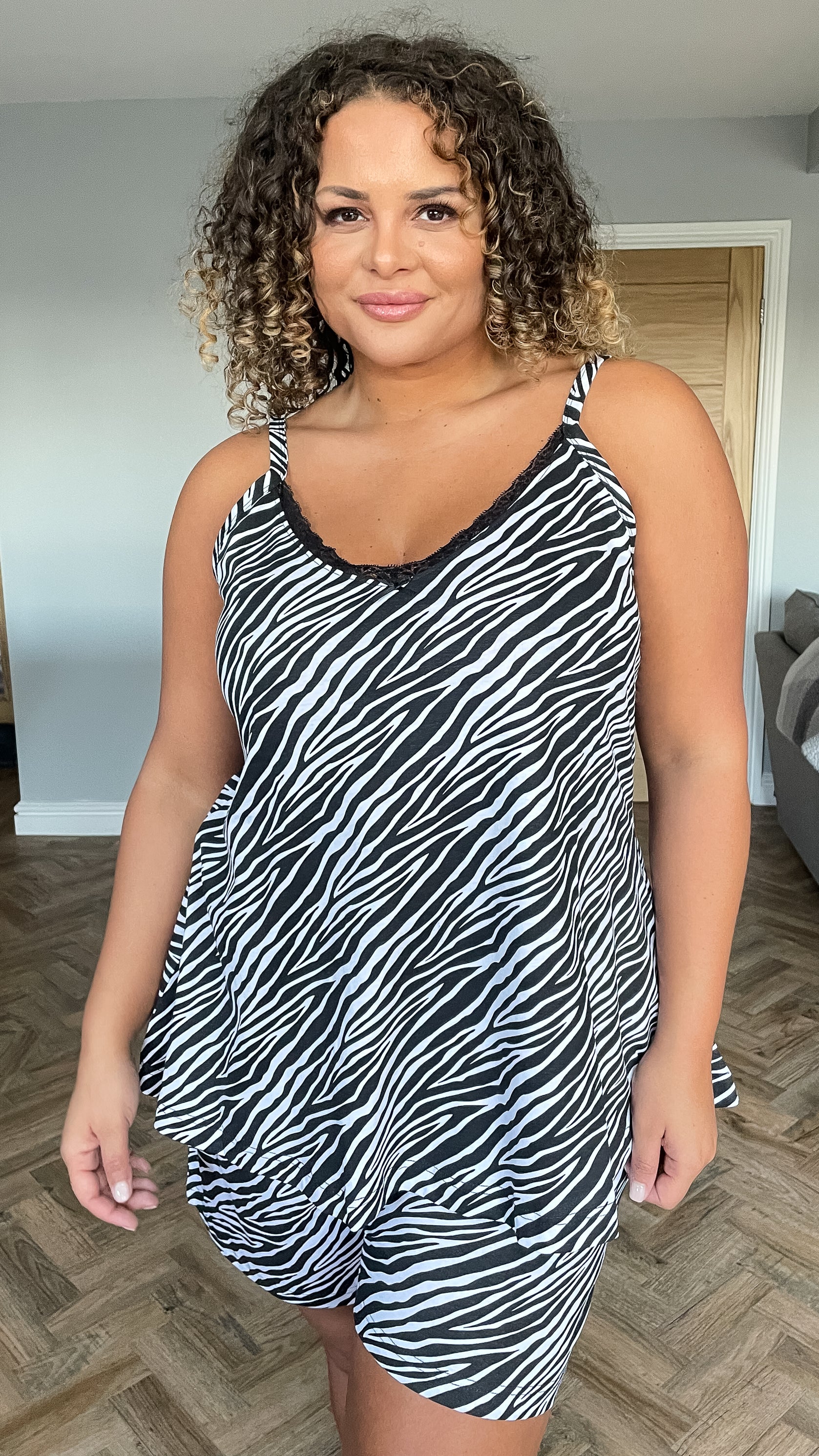 CurveWow Lace Trim Pyjama Set Zebra Print