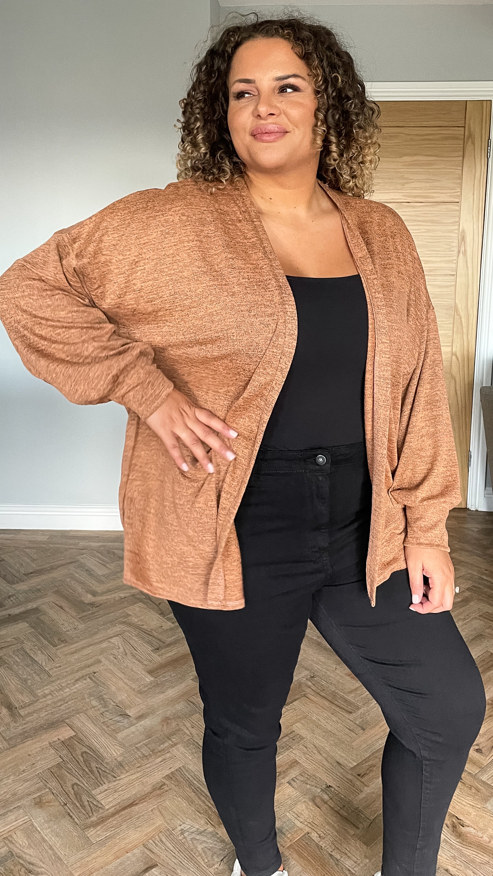 CurveWow Balloon Sleeve Cardigan Caramel